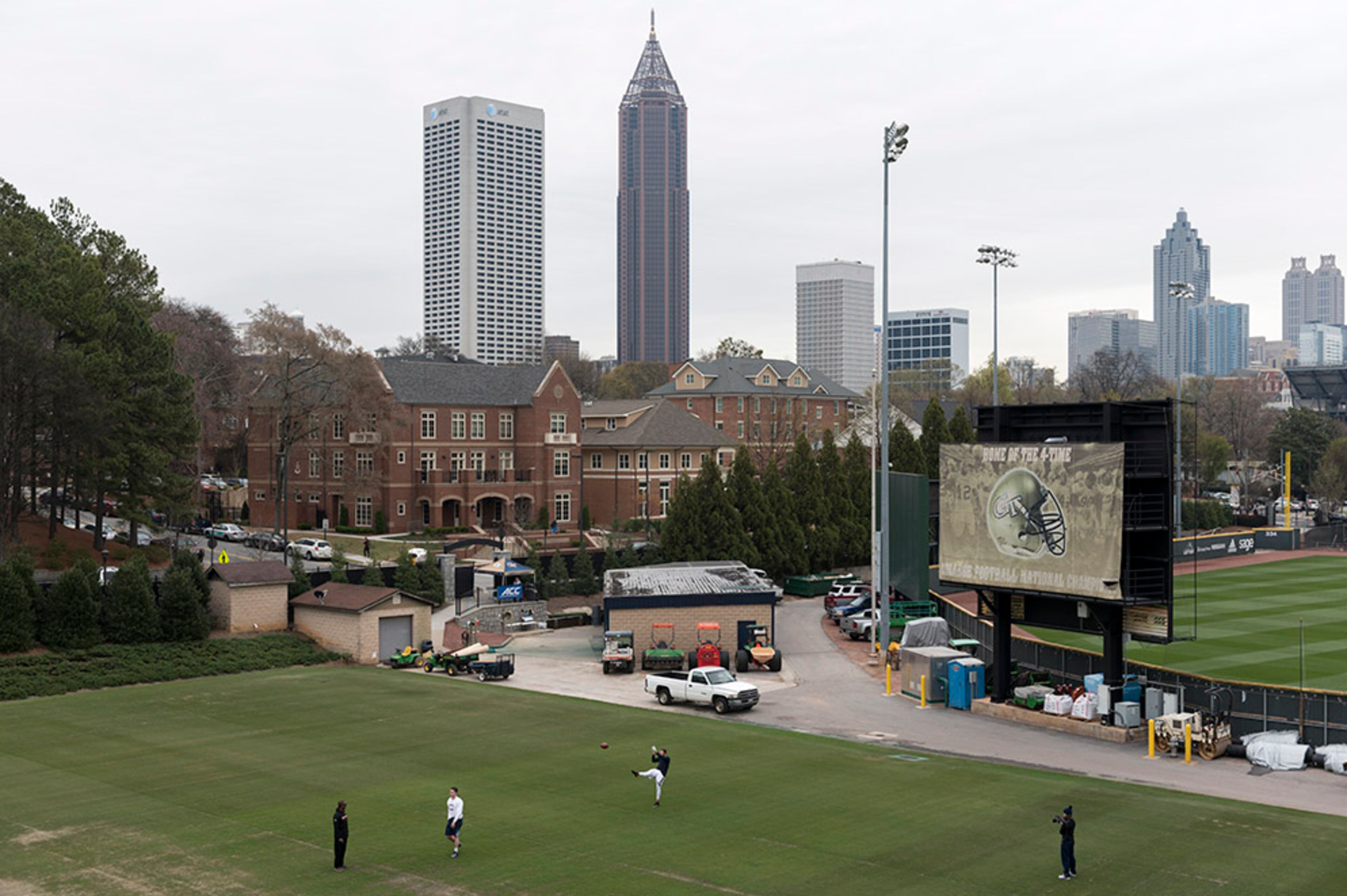 March 17, 2017, Atlanta - Former Georgia Tech punter Ryan Rodwell (85) completes a drill during Pro Day at the Georgia Tech Mary R. & John F. Brock practice facility in Atlanta, Georgia, on Friday, March 17, 2017. (DAVID BARNES / SPECIAL)