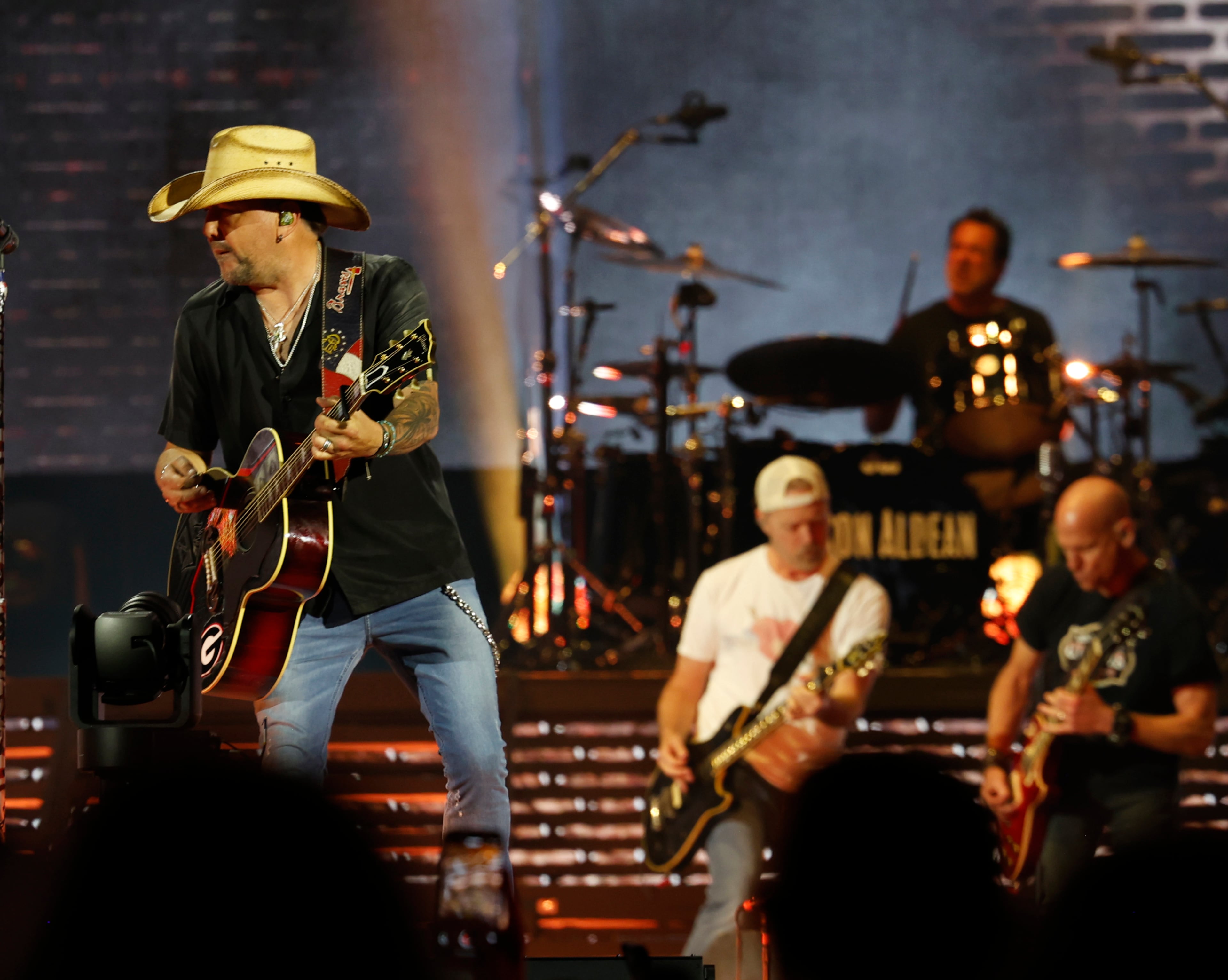 Georgia native Jason Aldean (left) performs at the first "Live Between the Hedges Concert Presented by PruittHealth" at Sanford Stadium, home of the University of Georgia football team, Saturday, April 25, 2026, in Athens. (Akili-Casundria Ramsess/EyeAkili Media)