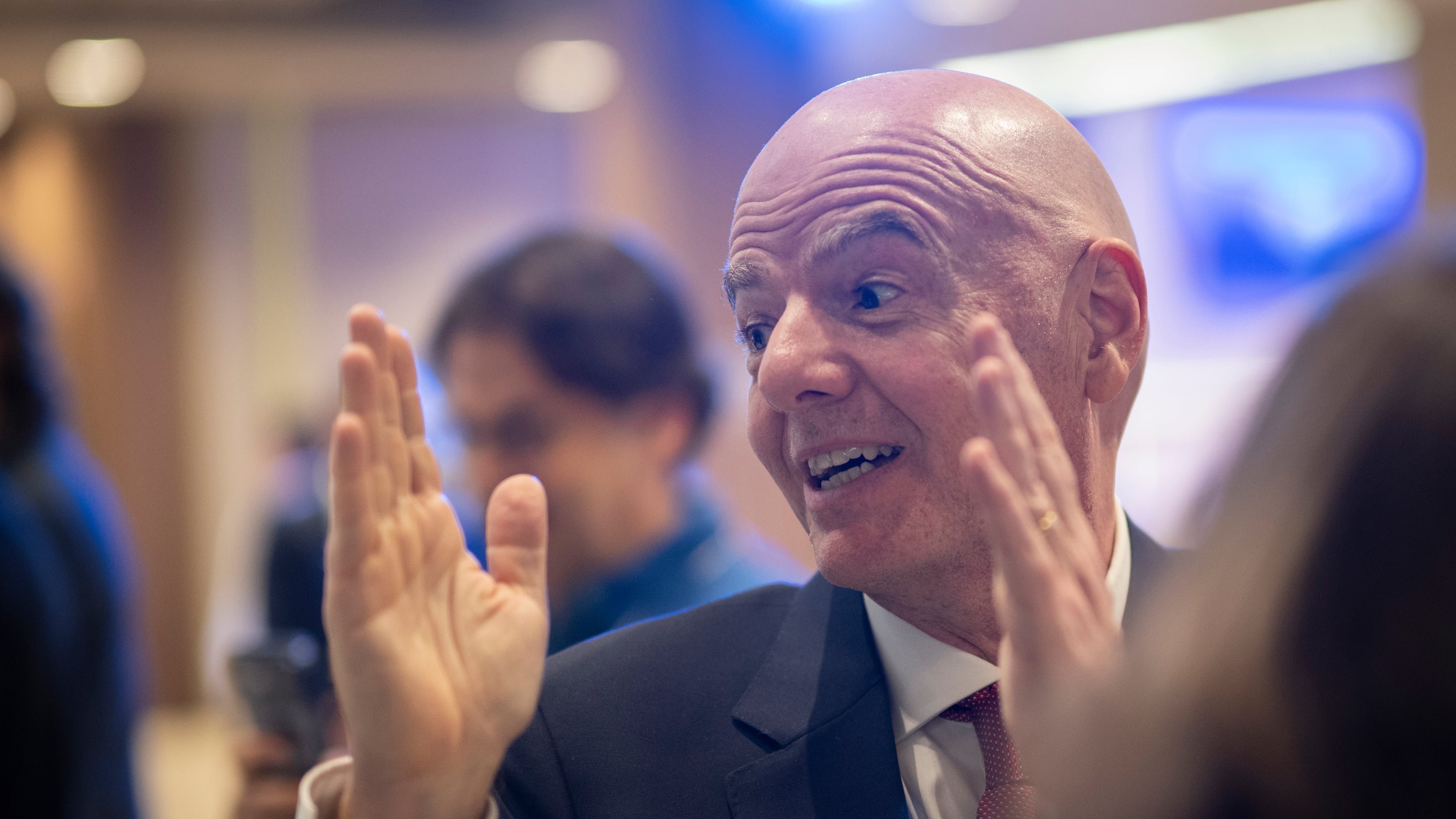 FIFA president Gianni Infantino during the Annual Meeting of the World Economic Forum in Davos, Switzerland, Thursday, Jan. 22, 2026. (Gian Ehrenzeller/Keystone via AP)