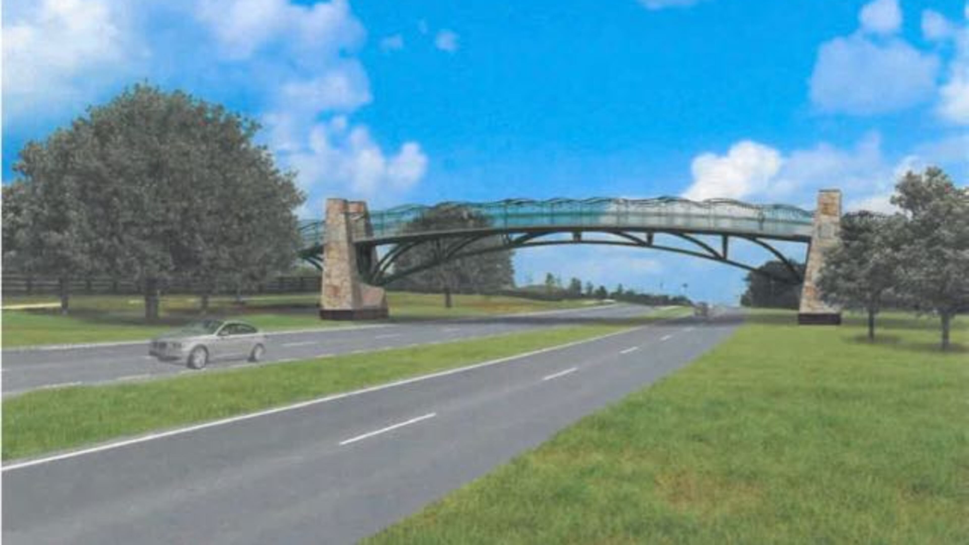 An architectural drawing shows what the planned bridge over Fayette County’s Veterans Parkway near Pinewood Atlanta Studios might look like. Courtesy Fayette County