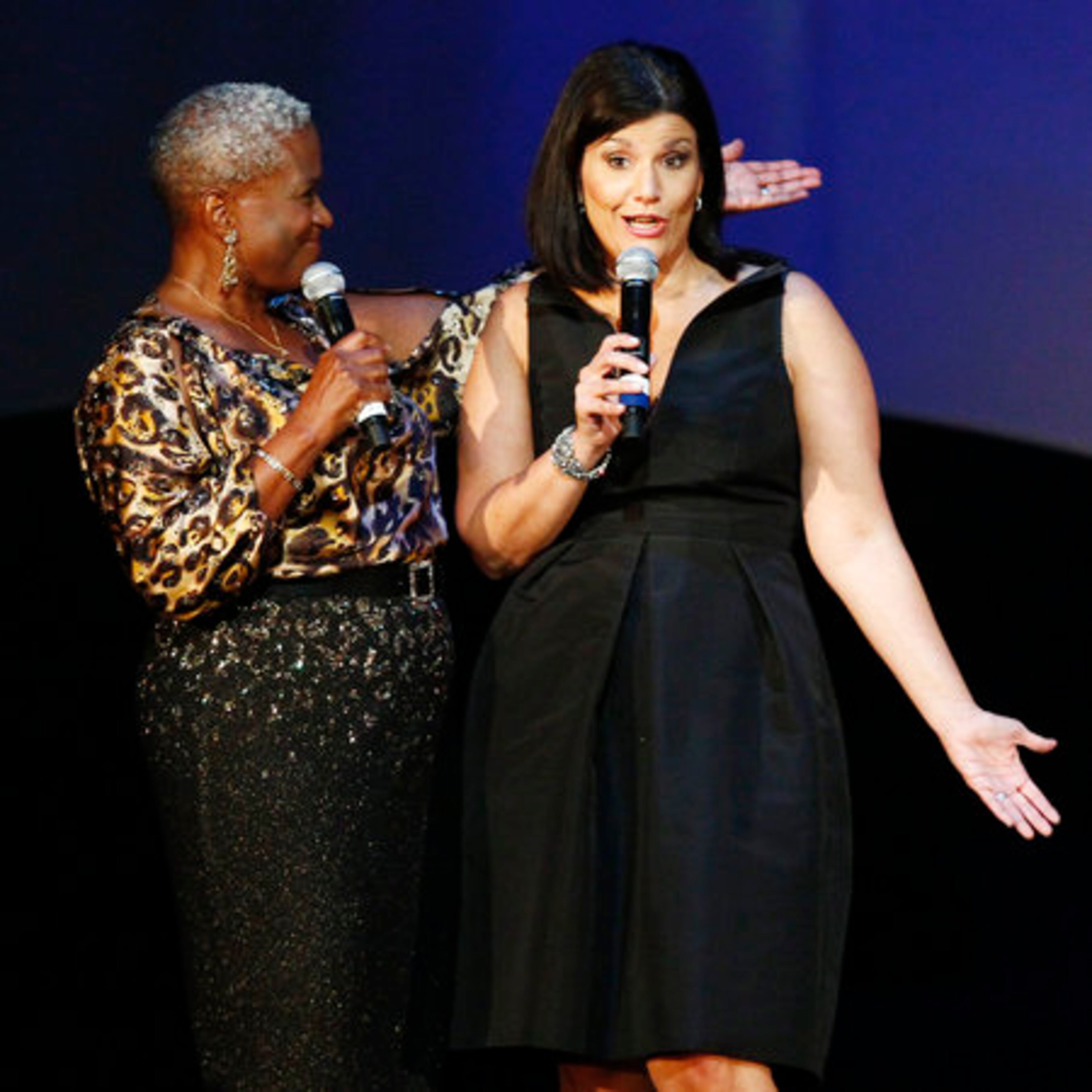Hosts Monica Pearson and Mara Davis introduce Non Performer inductee Charlie Brusco during the 32nd Annual Georgia Music Hall of Fame Awards.