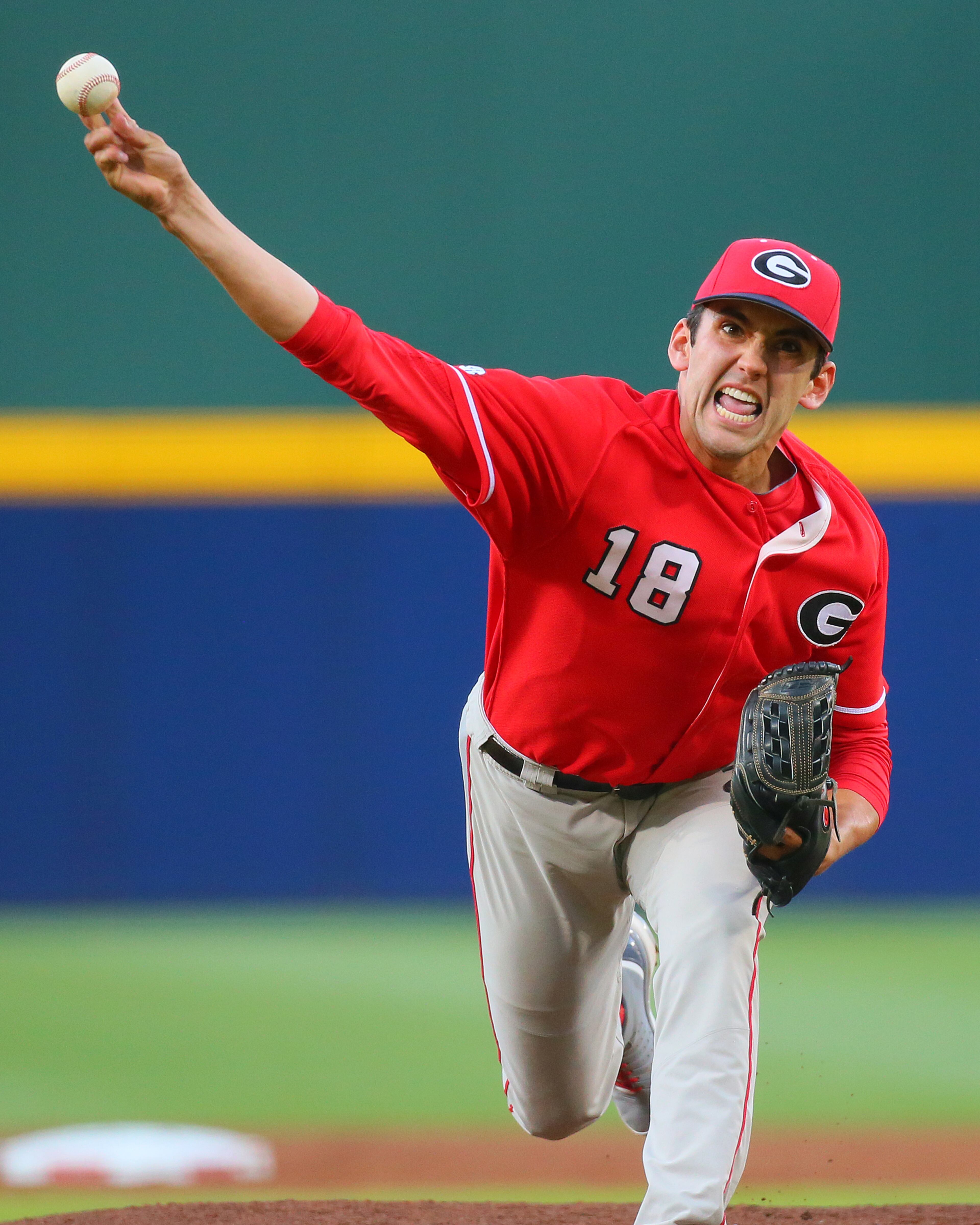 Georgia right-hander Bryan Benzor delivers a pitch against Georgia Tech during the first inning.