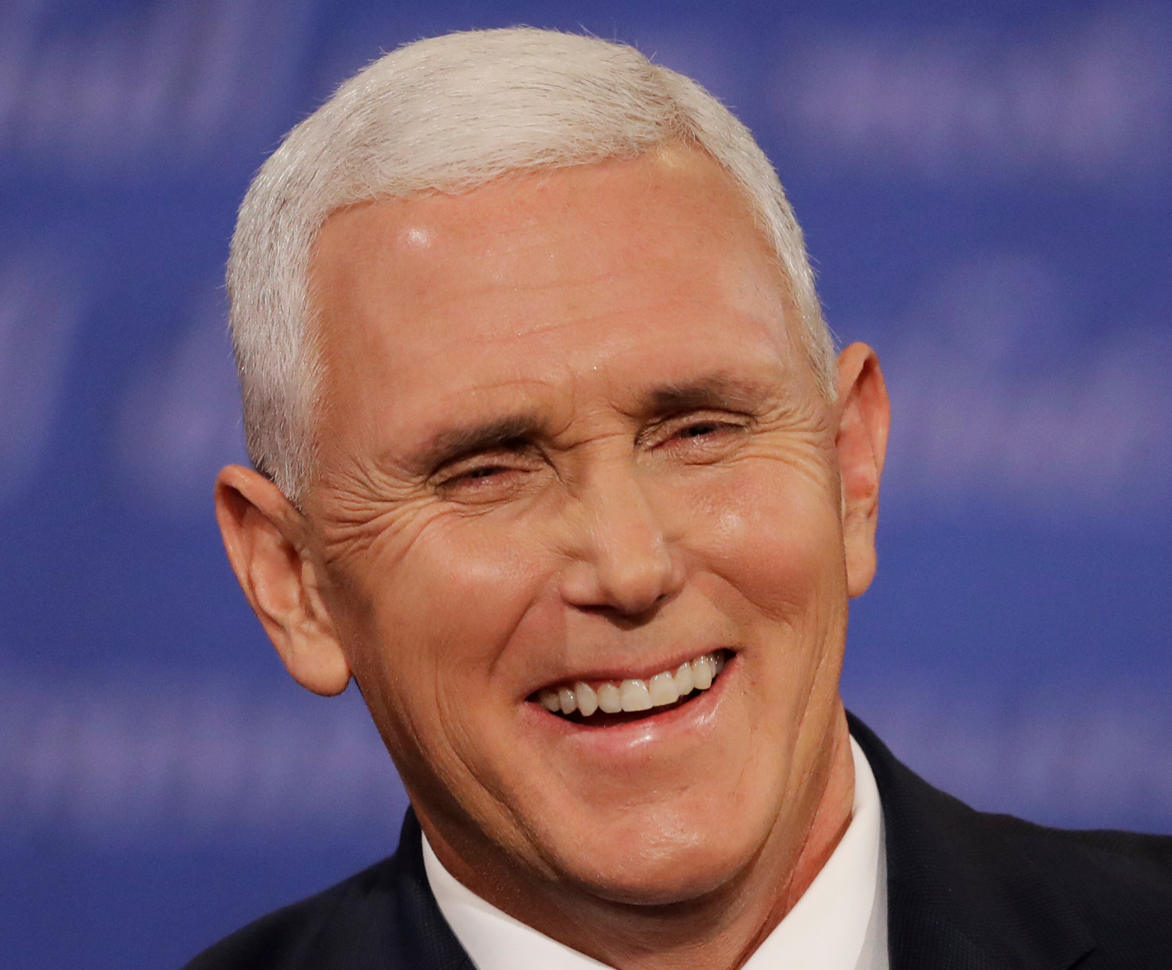 Republican vice presidential nominee Gov. Mike Pence smiles during the debate with Democratic vice presidential nominee Sen. Tim Kaine at Longwood University in Farmville, Va., Tuesday, Oct. 4, 2016. (AP Photo/Patrick Semansky)