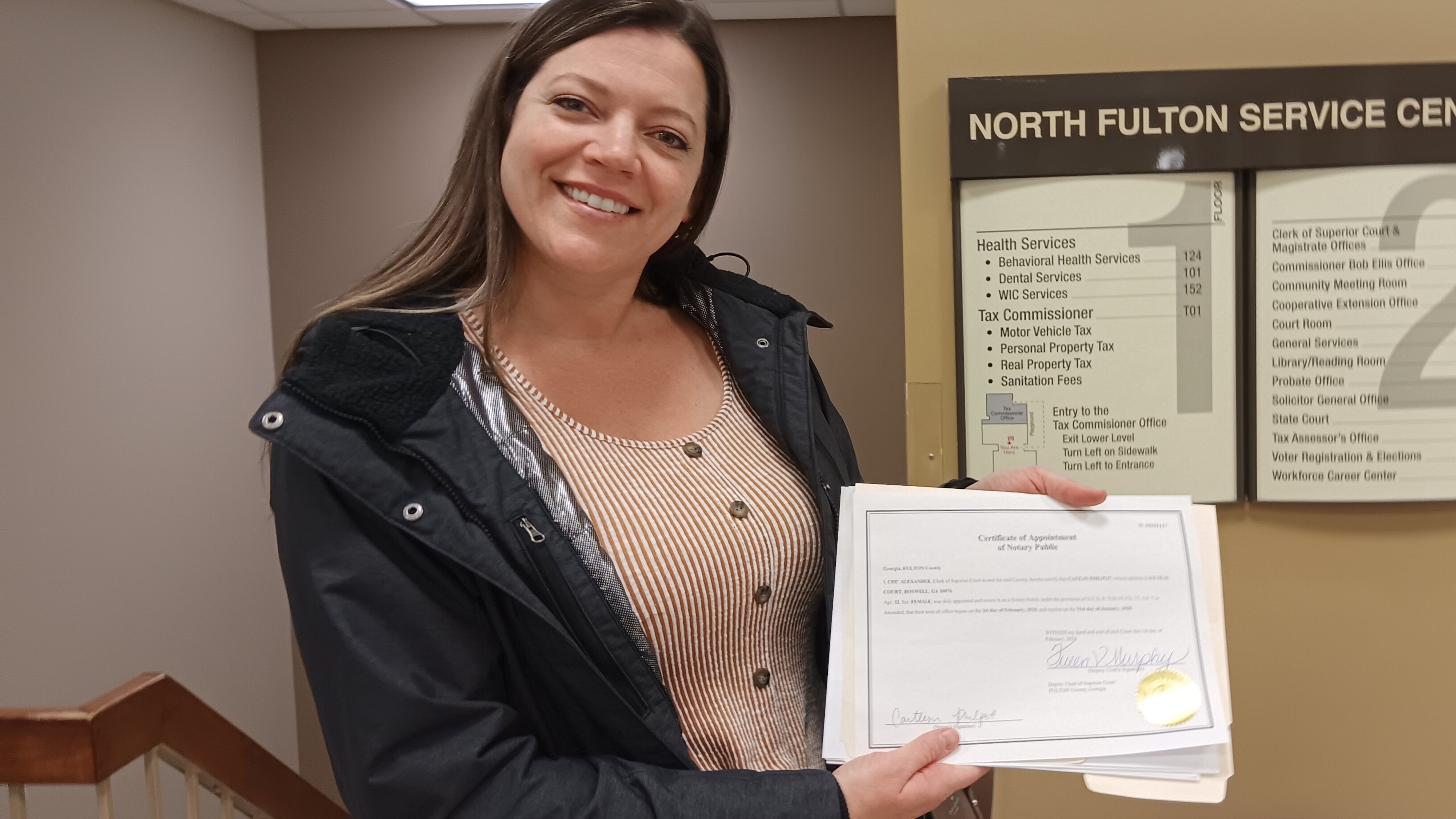 Caitlin Philpot got her notary public commission Feb. 1, 2024, on her third try. The Roswell resident had to come back to Fulton County offices due to effects of a weekend cyberattack.