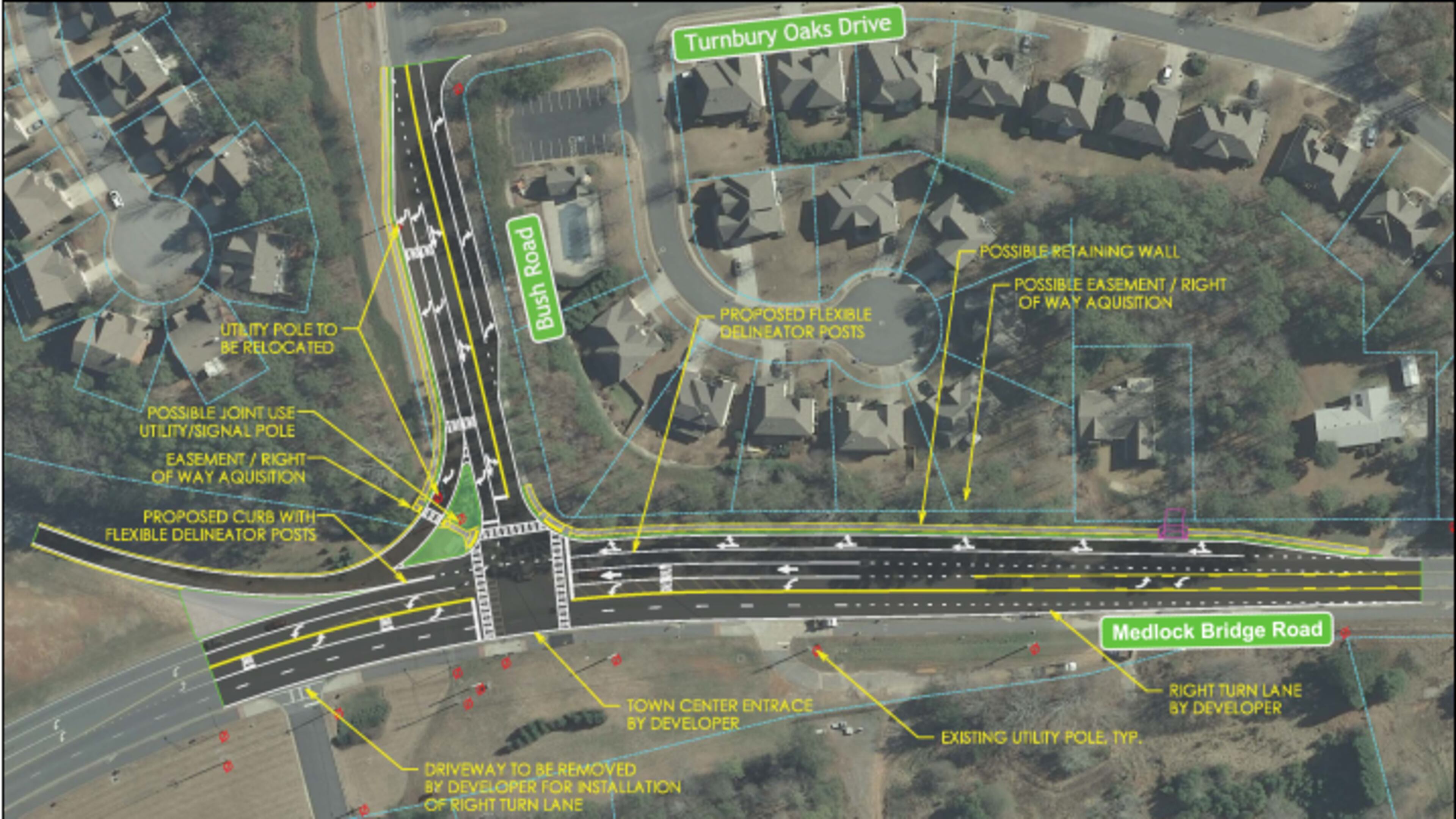 The intersection of Medlock Bridge and Bush roads will receive improvements in spring 2019