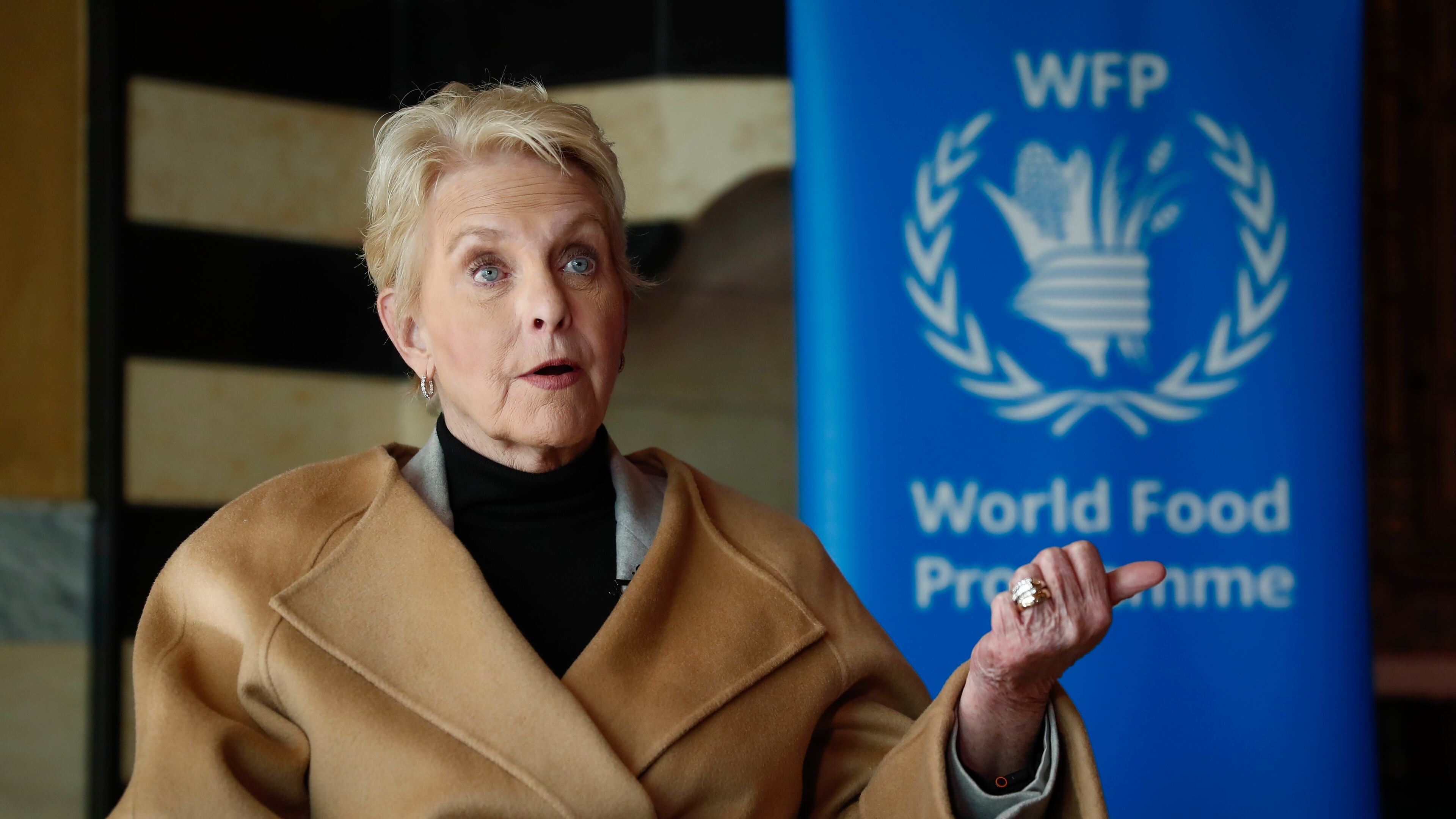 FILE- Executive director of the World Food Programme Cindy McCain speaks with the Associated Press in Damascus, Syria, on Jan. 14, 2025. (AP Photo/Omar Sanadiki, File)
