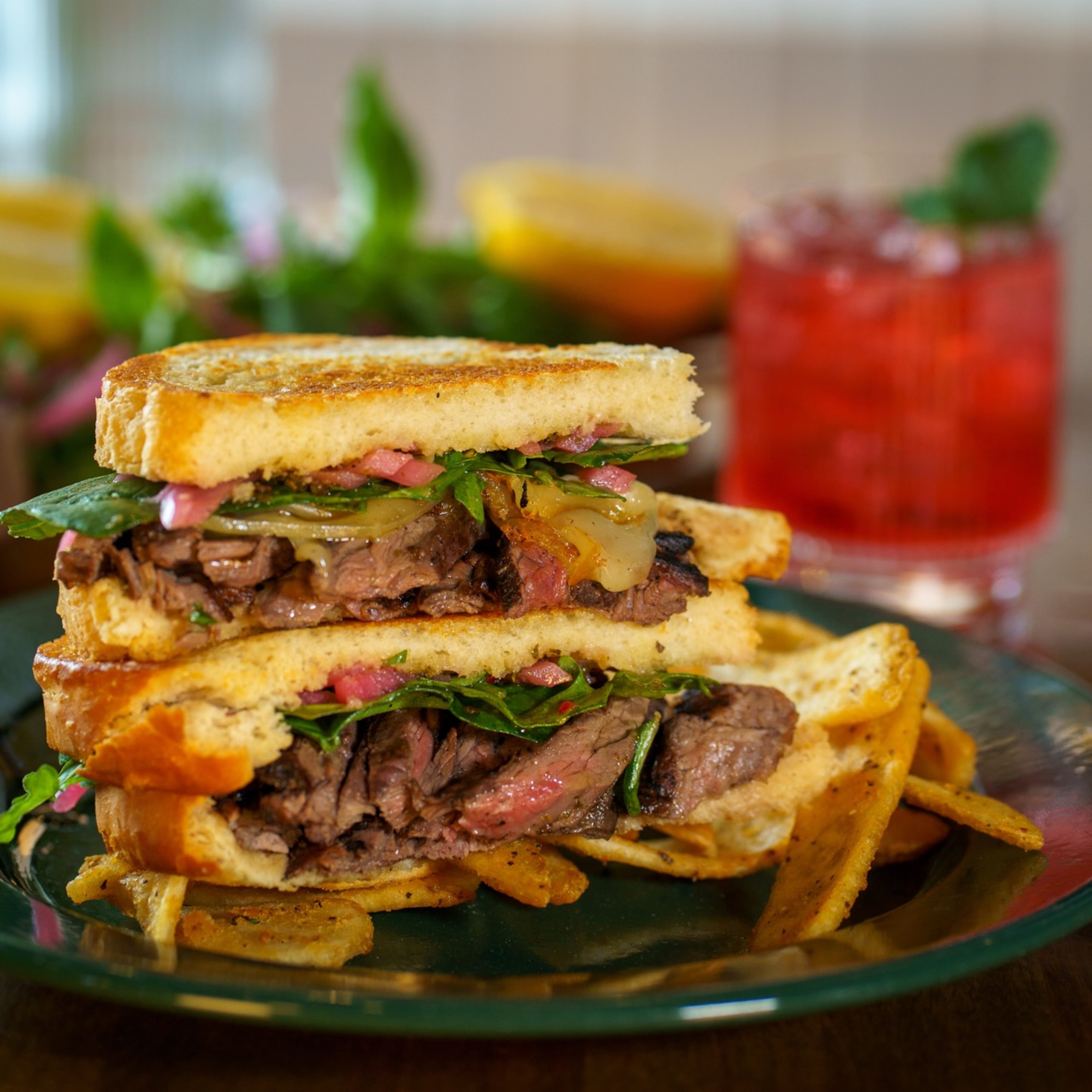 The chimichurri steak sandwich at Pritchard & Co. includes grilled skirt steak, pickled red onions, provolone and arugula on sourdough bread. (Hitman Benny/Courtesy of Pritchard & Co.)