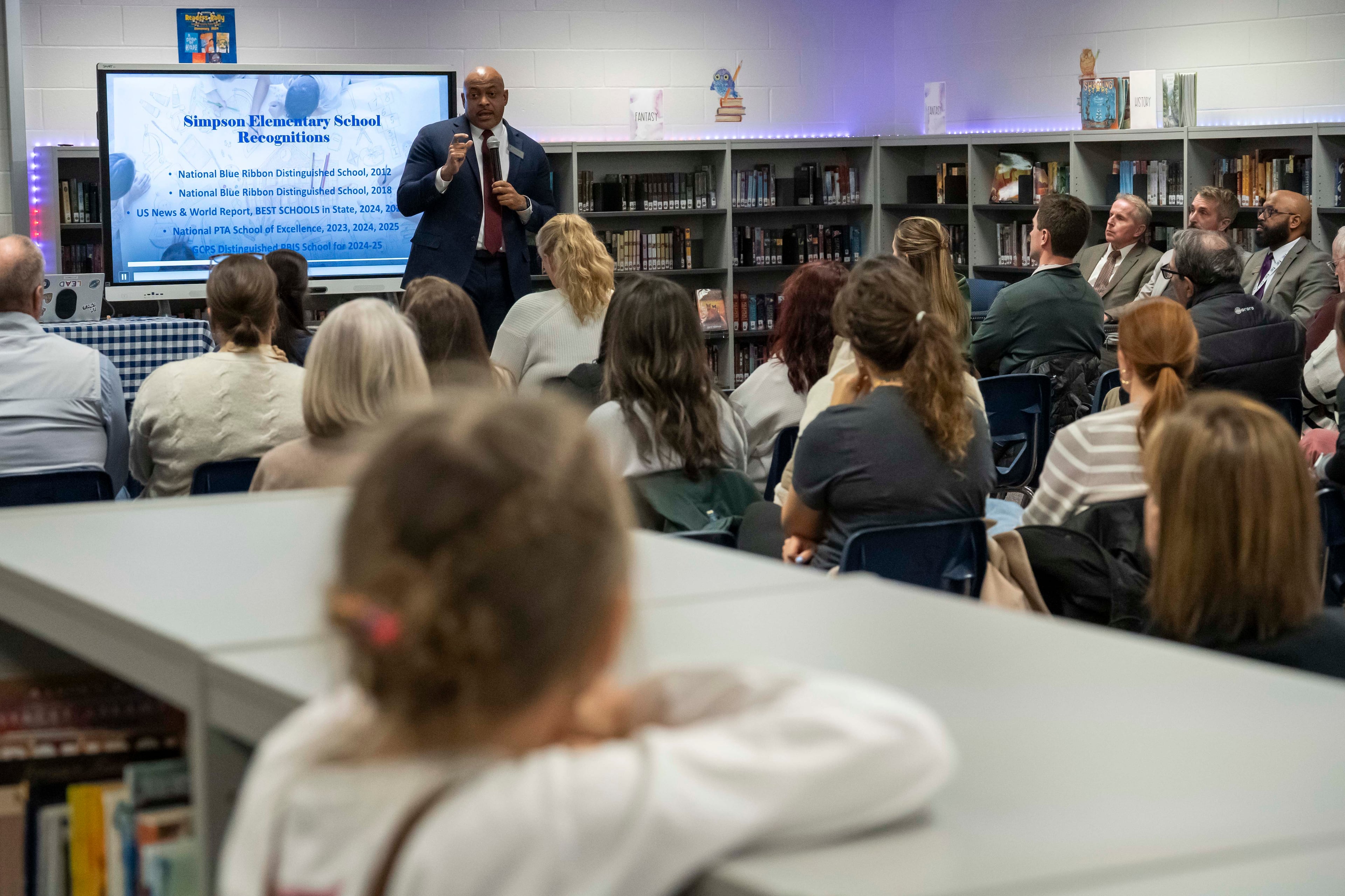 Al Taylor, interim superintendent of Gwinnett County schools, answers questions from parents during an informational meeting about the school system's decision to enforce redshirting rules at Simpson Elementary on Wednesday, Jan. 21, 2026. (Olivia Bowdoin for the Atlanta Journal-Constitution)