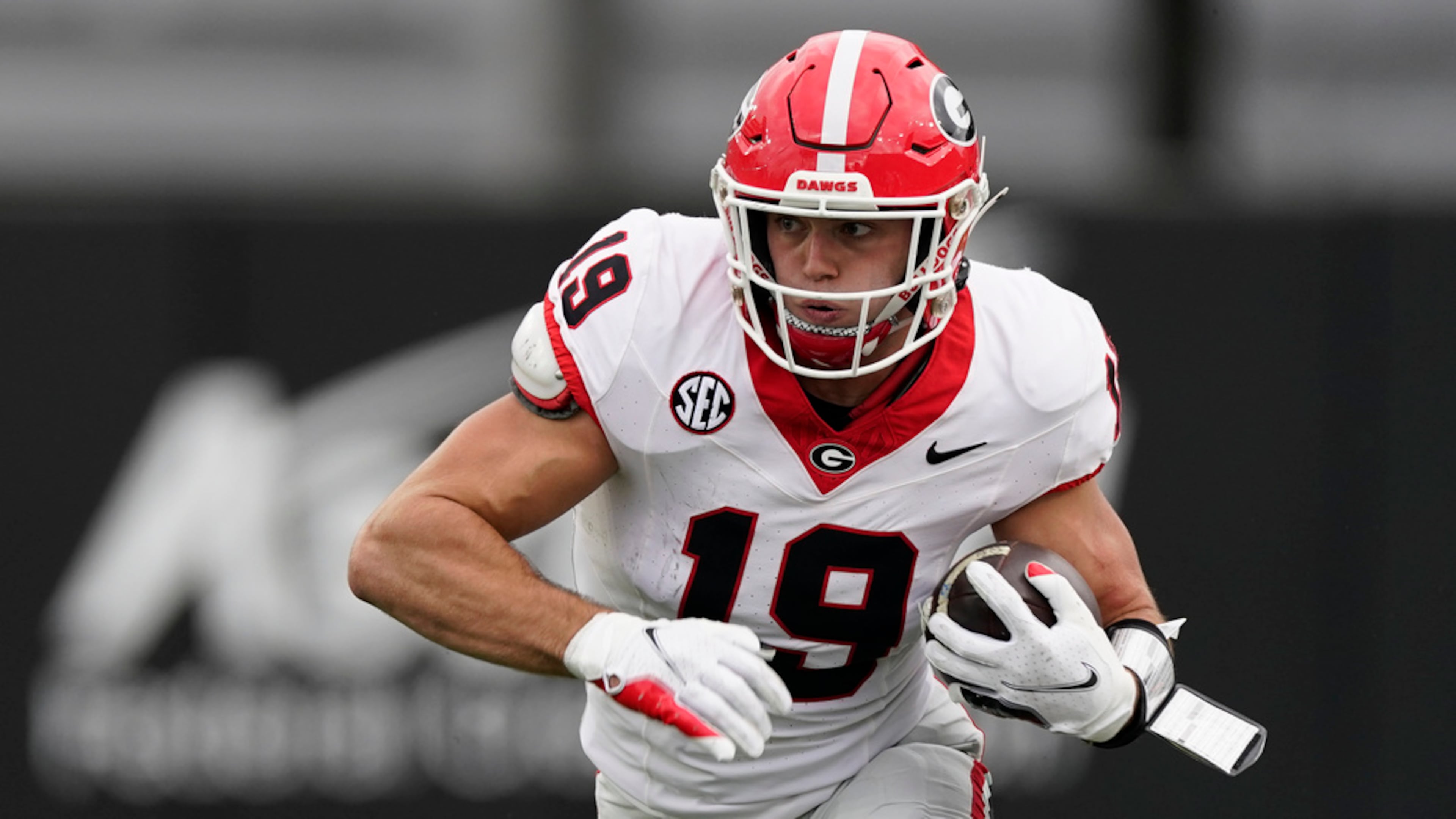 Former Georgia tight end Brock Bowers — who set NFL records for overall catches (112) and yards receiving by a rookie tight end (1,194) — still has a presence in Athens. (George Walker IV/AP 2023)