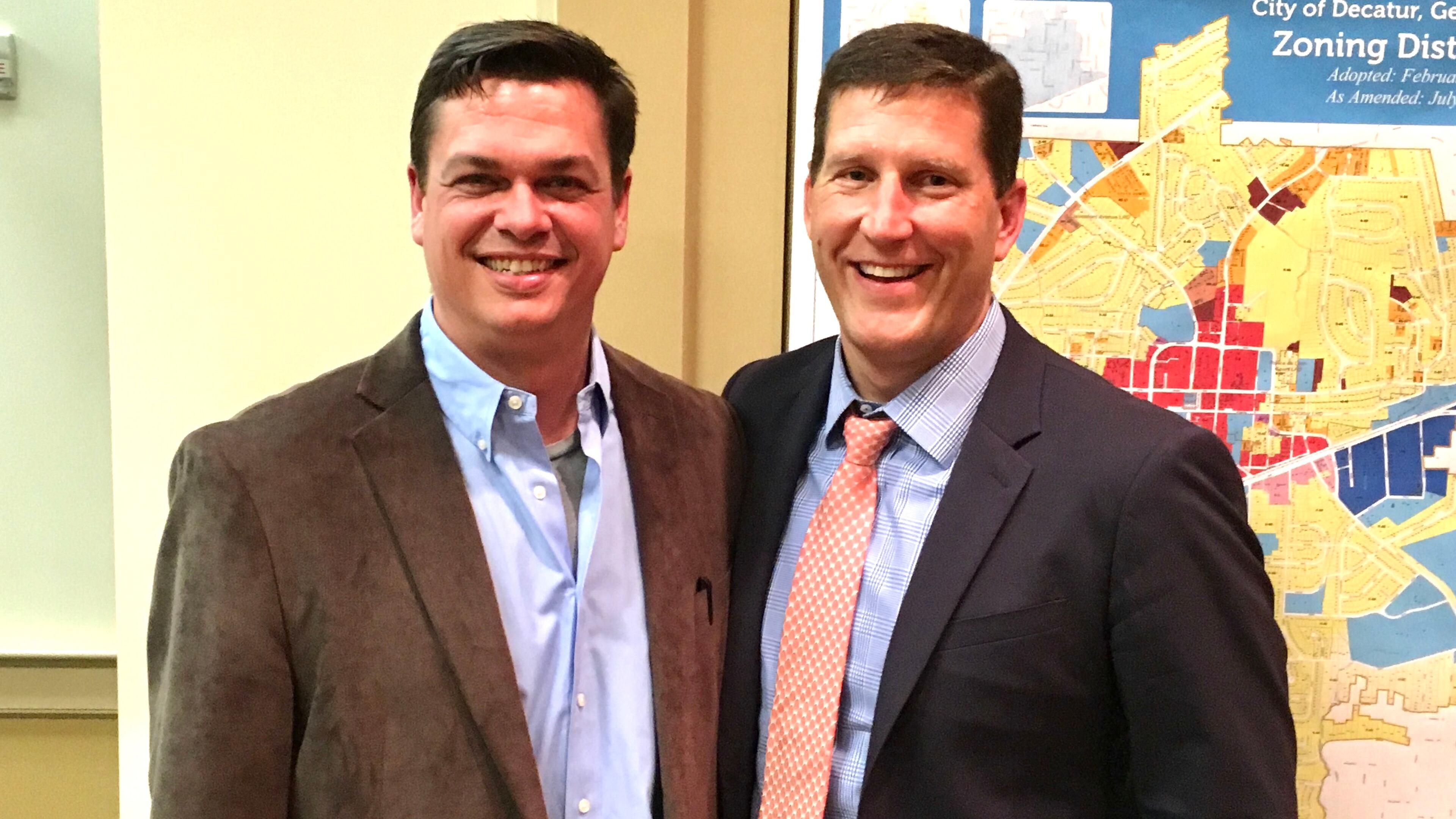 Decatur Commissioners Scott Drake (left) and Brian Smith are retiring as of Dec. 31. Smith, who has said, “I really love this job,” wouldn’t rule out running again sometime in the future. Bill Banks for the AJC