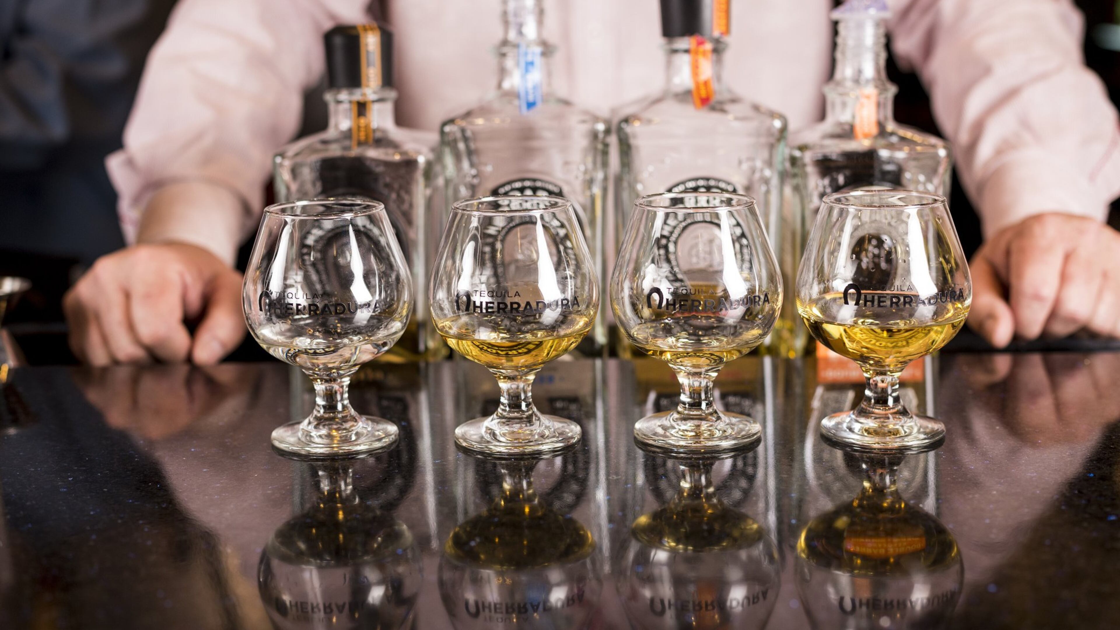 Four varieties of Herradura tequila are sampled during tastings at La Fiesta Lounge. (Gabriella Marks/La Fonda on the Plaza/TNS)