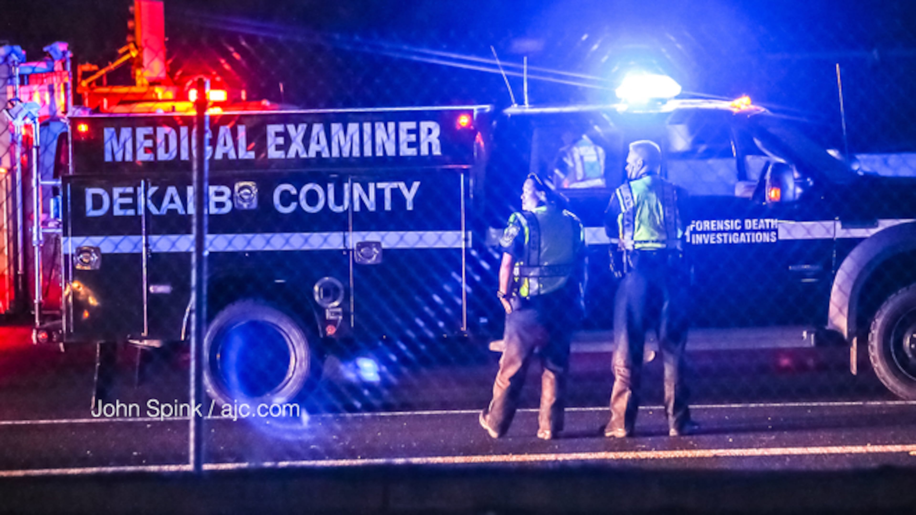 The DeKalb County Medical Examiner was called to the scene of a deadly accident on I-85 North near the North Druid Hills Road exit. JOHN SPINK / JSPINK@AJC.COM