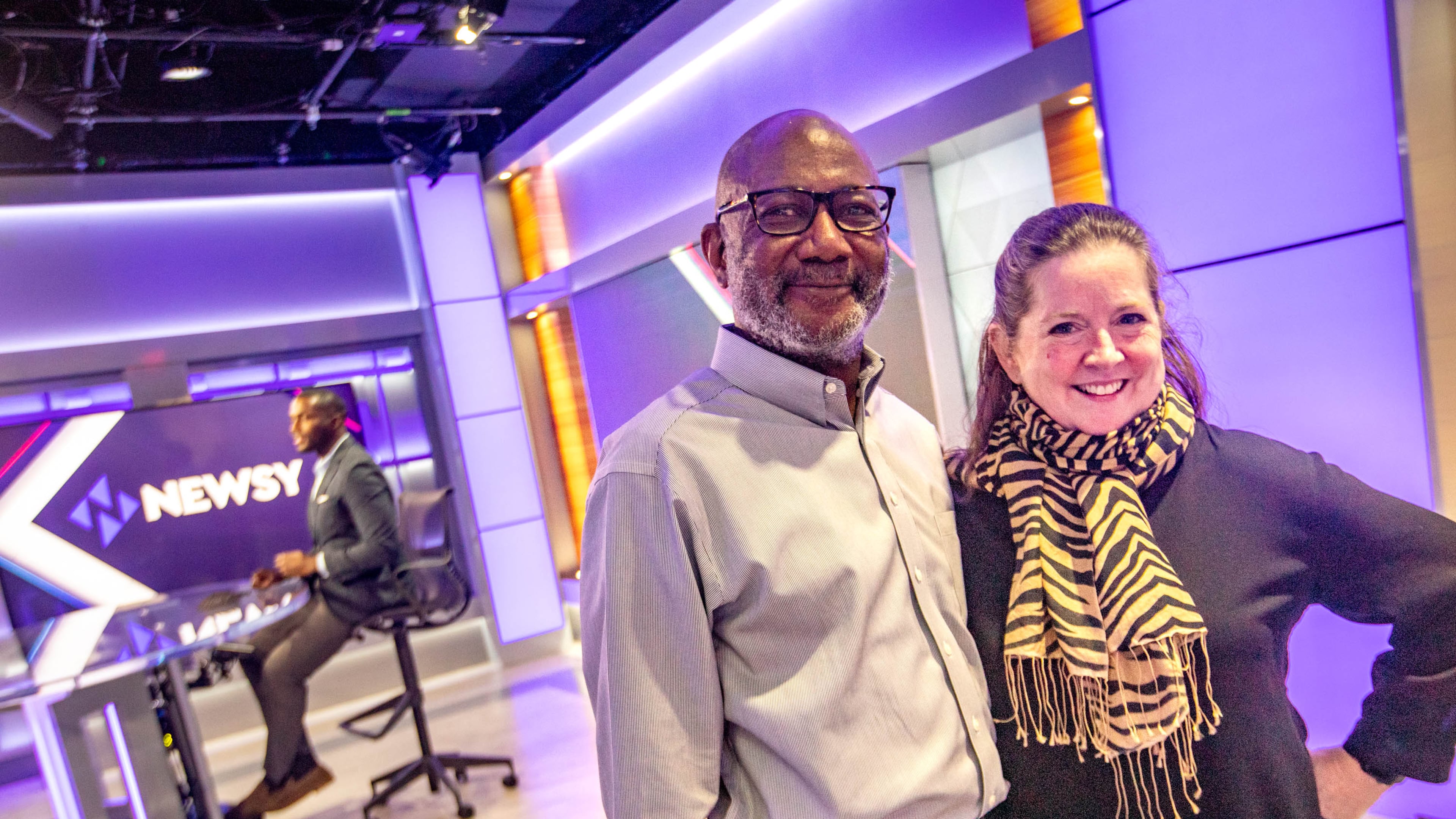 Newsy expands its network, adding new production facilities, control rooms and locations for studio filming with new news anchors and offices in Buckhead on Thursday, Sept 30, 2021. Eric Ludgood, is the recently-named head of Newsy, left, and Kate O’Brian, right, is head of The News Group for the Scripps Networks, leading both Newsy and Court TV. (Jenni Girtman for The Atlanta Journal-Constition)