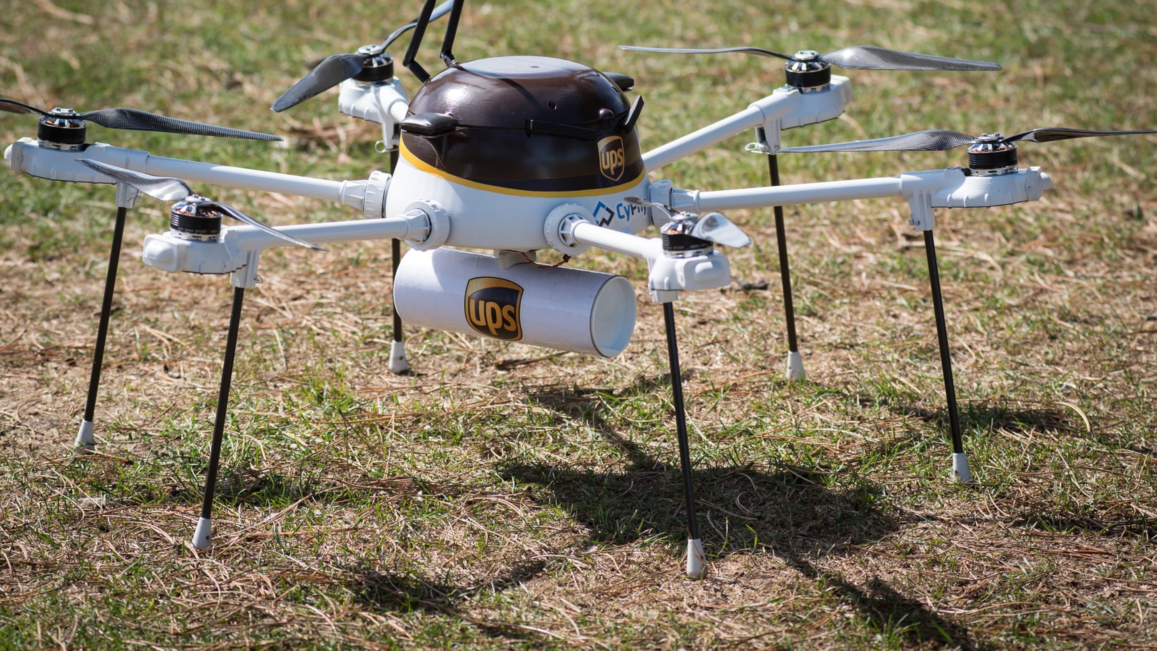UPS’s CyPhy test drone made a mock delivery of medicine to an island off the coast of Massachusetts.