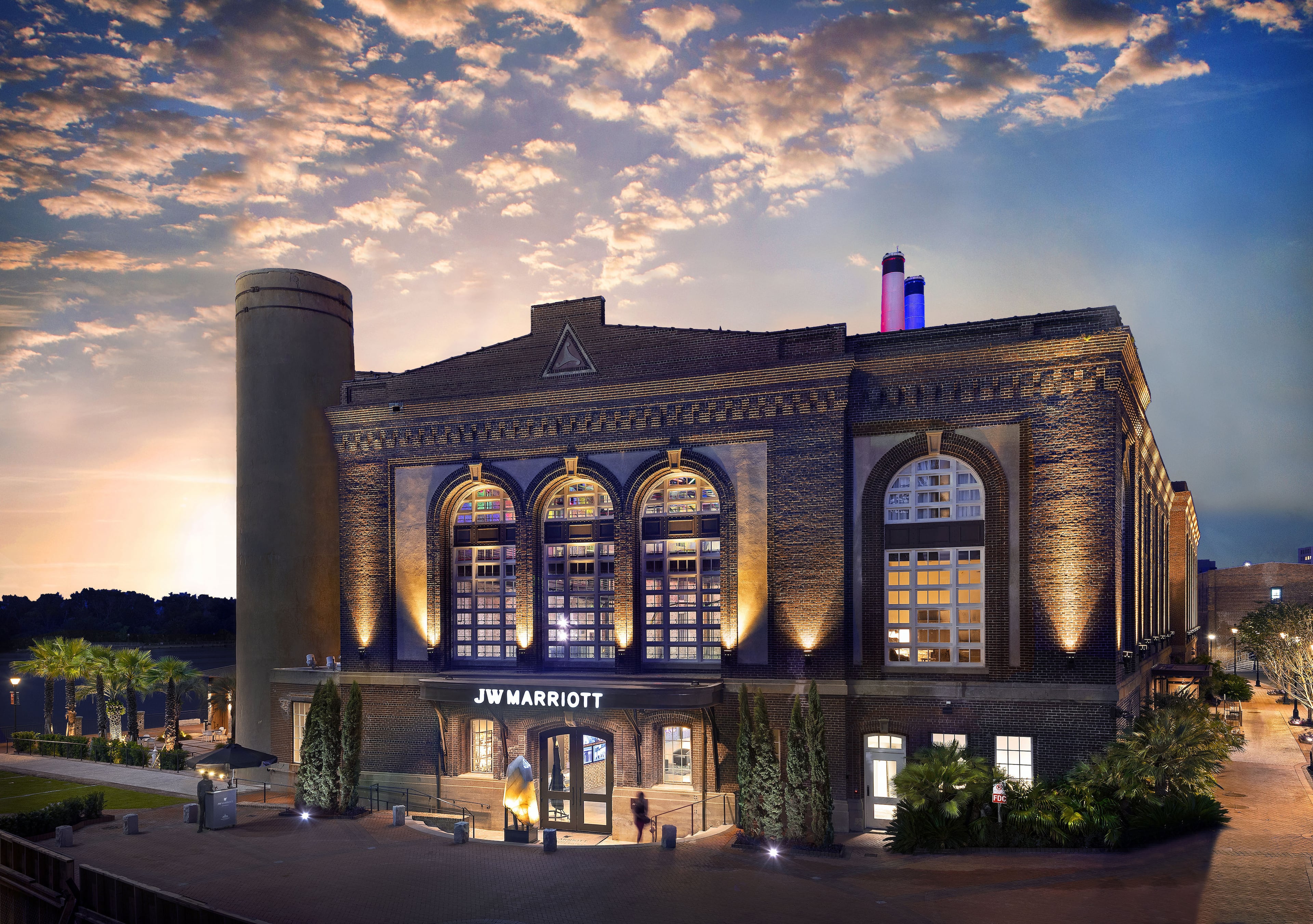 The J.W. Marriott Plant Riverside District is a redeveloped electricity powerplant located on West River Street in Savannah. The $400 million project opened in 2020. (photo courtesy of The Kessler Collection)