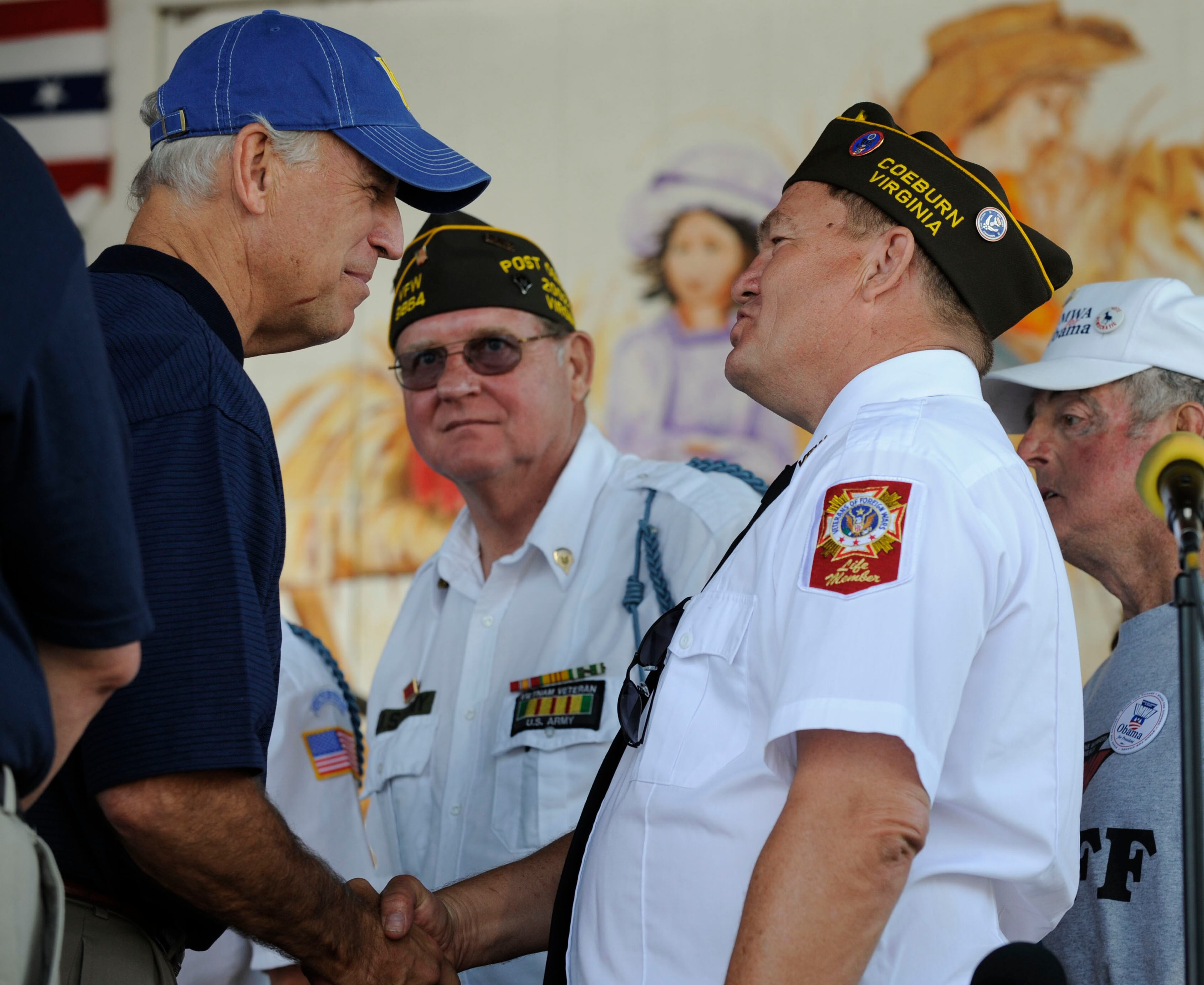 Democratic vice presidential candidate Sen. Joe Biden, D- Del., greets supporters after a rally at the United Mine Workers of America, District 17, 13th Annual Fish Fry at the Russell County Fairgrounds, in Castlewood, Va. Saturday, Sept. 20, 2008. (AP Photo/Don Petersen)