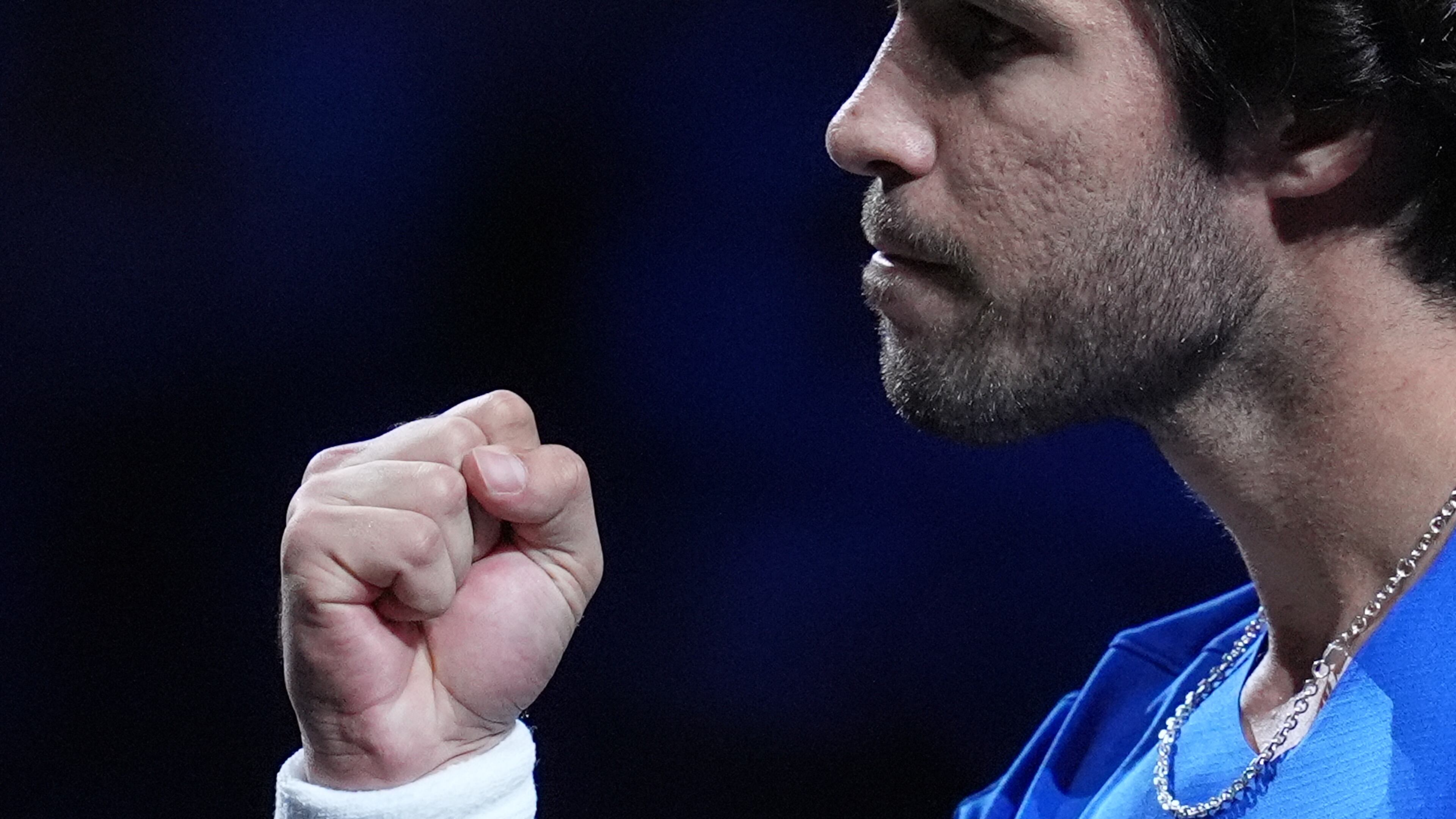 Team Europe's Carlos Alcaraz, reacts after winning a point with playing partner Team Europe's Jakub Mensik during a Laver Cup tennis tournament doubles match against Team World's Alexander Bublik and Team World's Taylor Fritz, in London, Friday, Sept. 25, 2026. (AP Photo/Maja Smiejkowska)