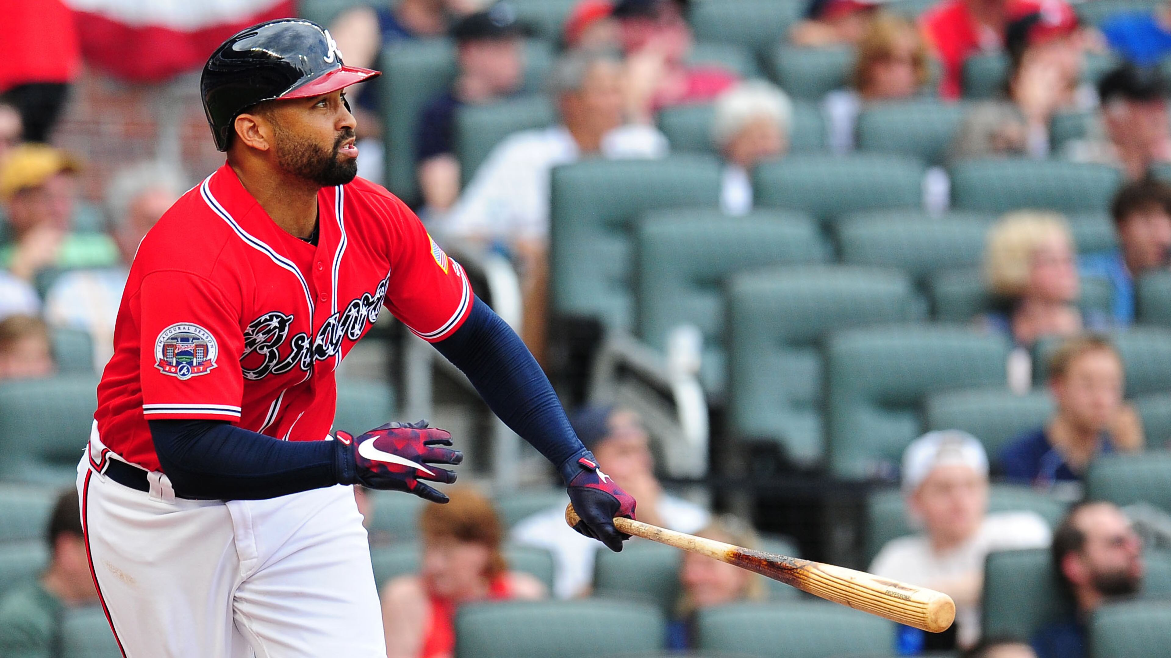 Outfielder Matt Kemp leads the Braves in batting average and RBI.
