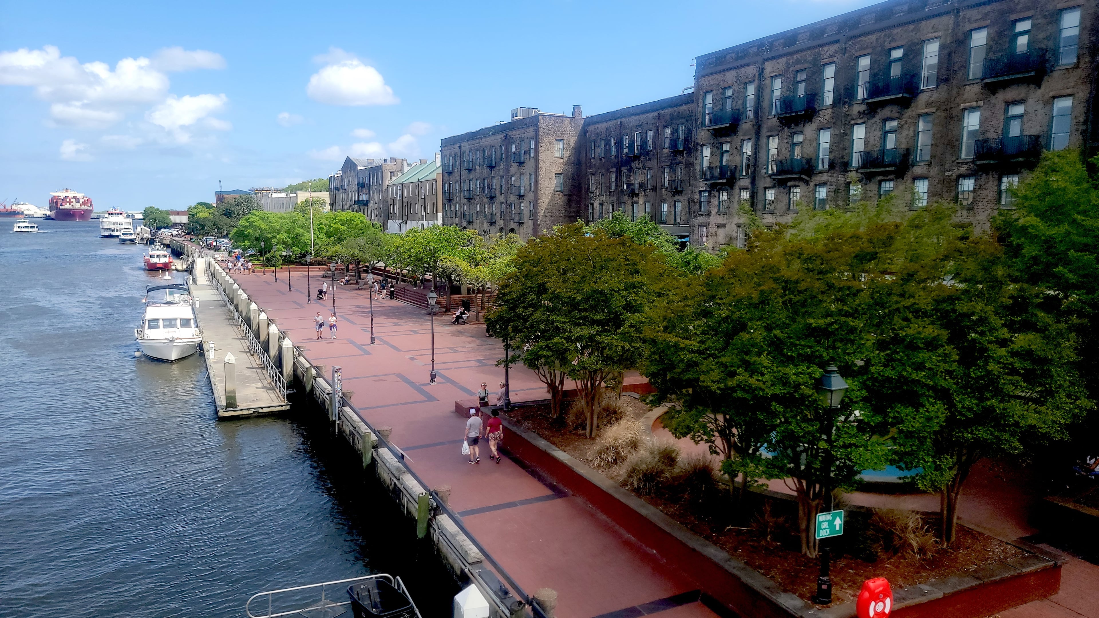 Savannah's historic waterfront as seen from aboard the Georgia Queen Riverboat. (Courtesy of Tracey Teo)