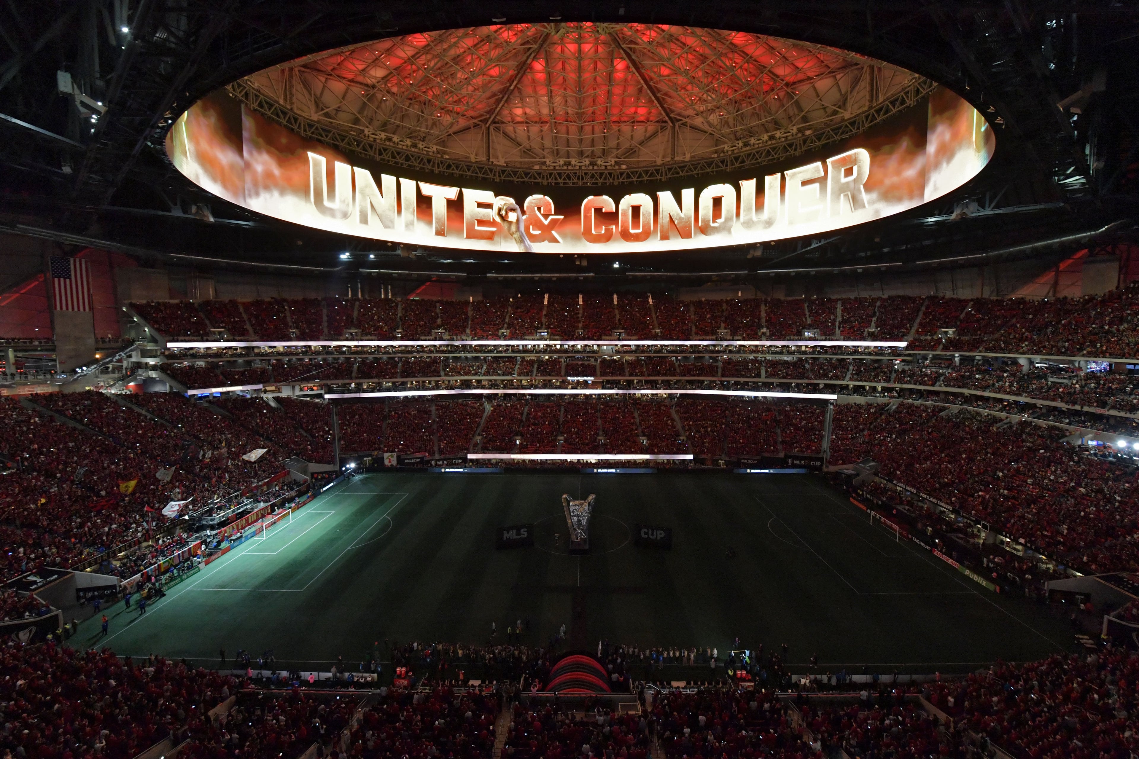 12/8/18 - Atlanta - The pregame activities begin. The Atlanta United soccer team plays the Portland Timbers for the MLS Cup, the championship game of the Major League Soccer League at Mercedes-Benz Stadium in Atlanta. HYOSUB SHIN / HSHIN@AJC.COM