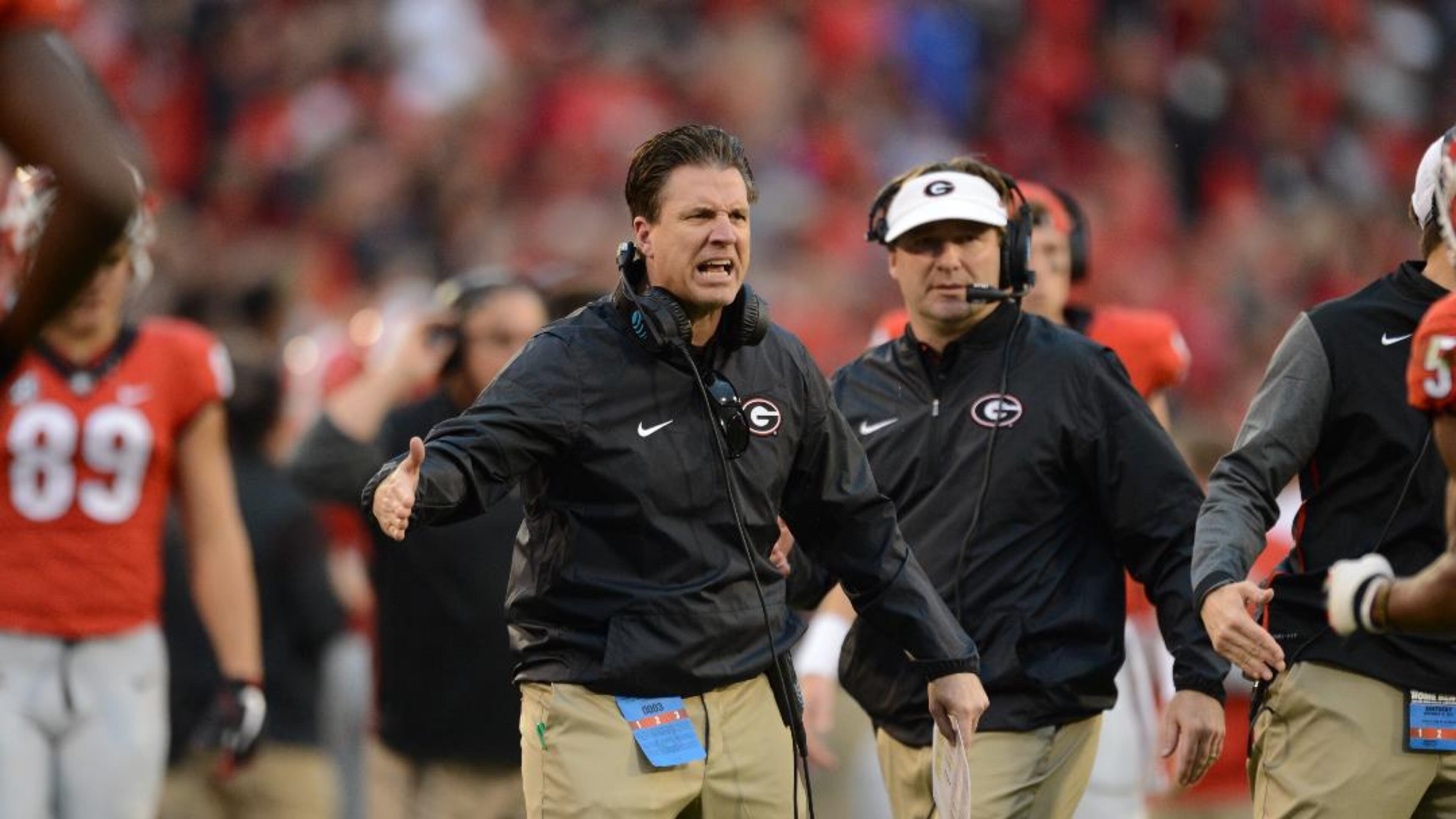 Georgia coach Kirby Smart and current offensive coordinator James Coley (L) have been together for nearly five years now. (John Kelley/UGA Athletics)