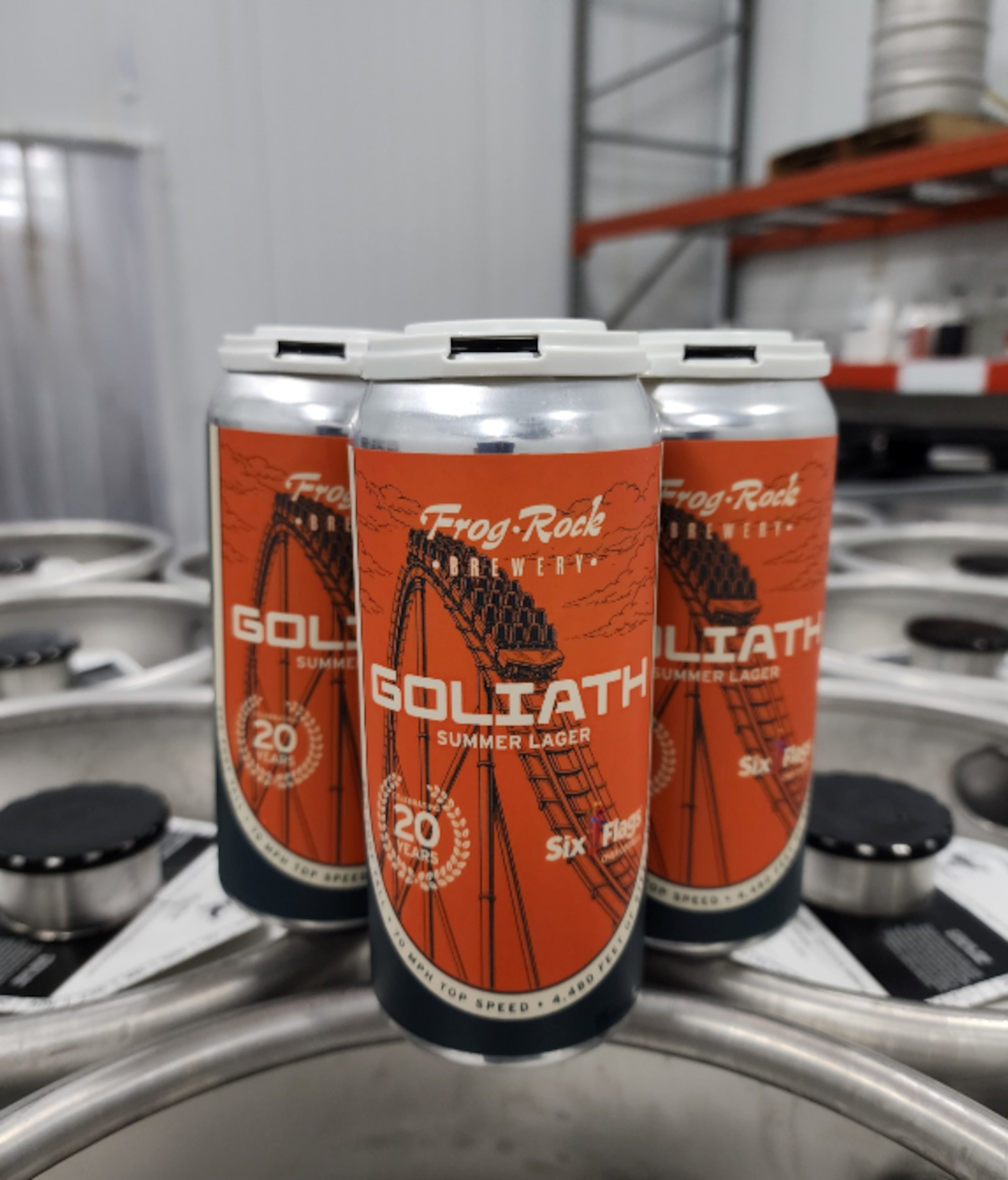 Austell-based Frog Rock Brewing Co. created Goliath Summer Lager to commemorate the 20th anniversary of the Goliath rollercoaster at Six Flags Over Georgia. (Courtesy of Cobb Travel & Tourism)