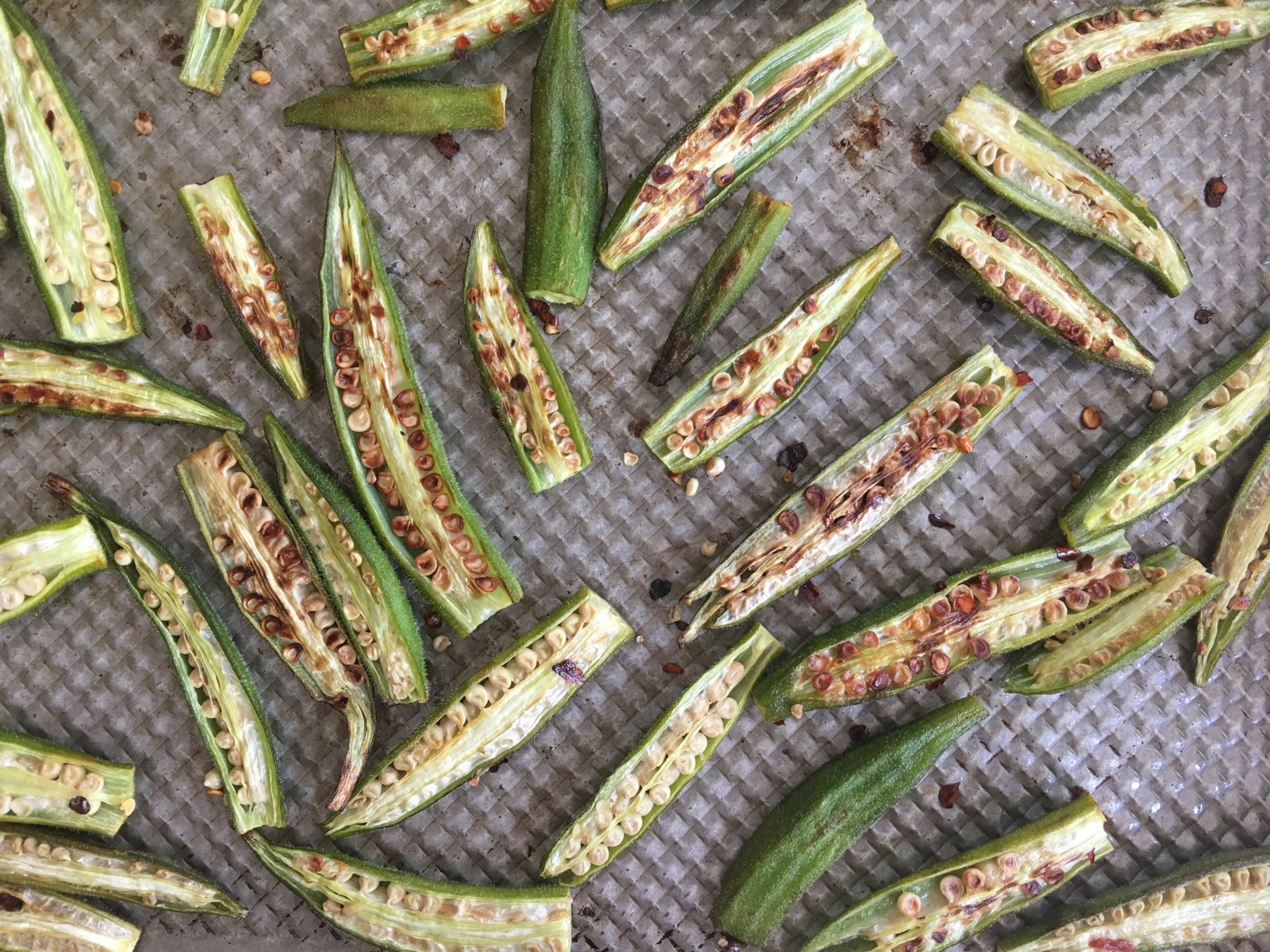 The key to making sure your baked okra doesn’t end up slimy is to use small, 4-inch or less, fresh pods. CONTRIBUTED BY KELLIE HYNES