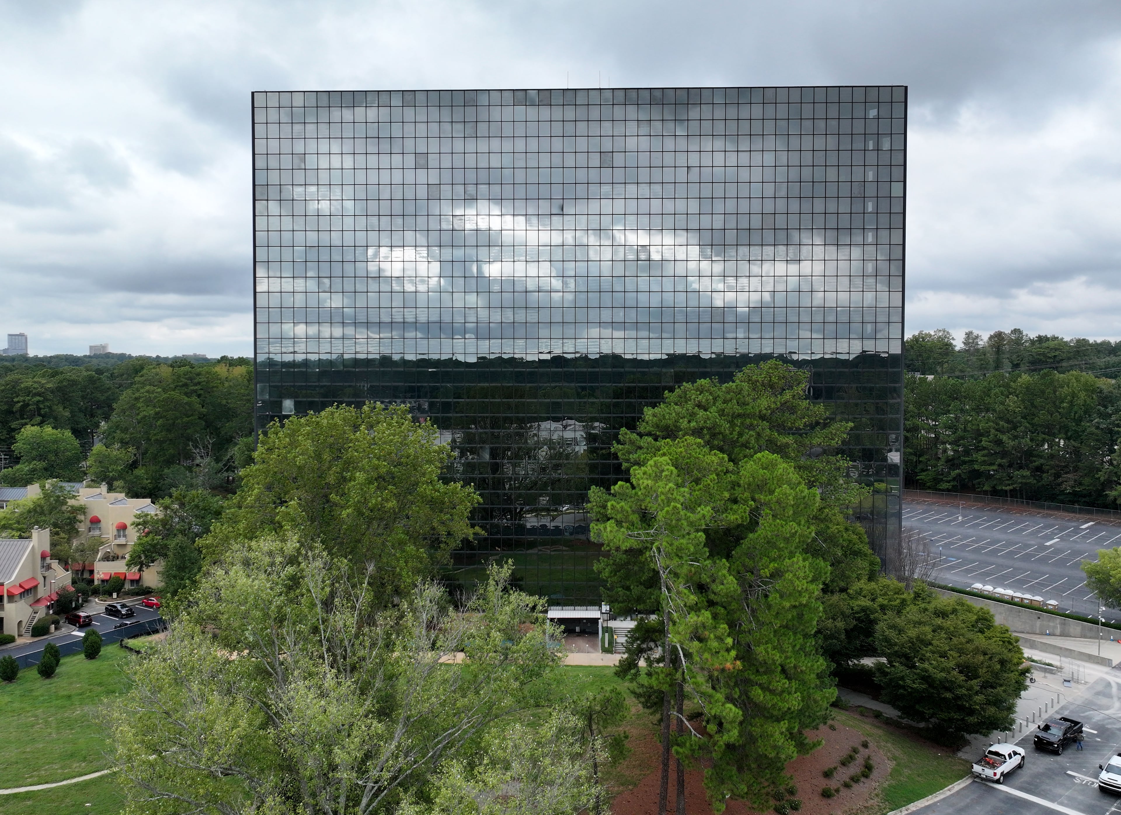 No longer slated to be converted into apartments, 1800 Century Blvd. NE will be imploded Oct. 24. (Hyosub Shin/AJC)