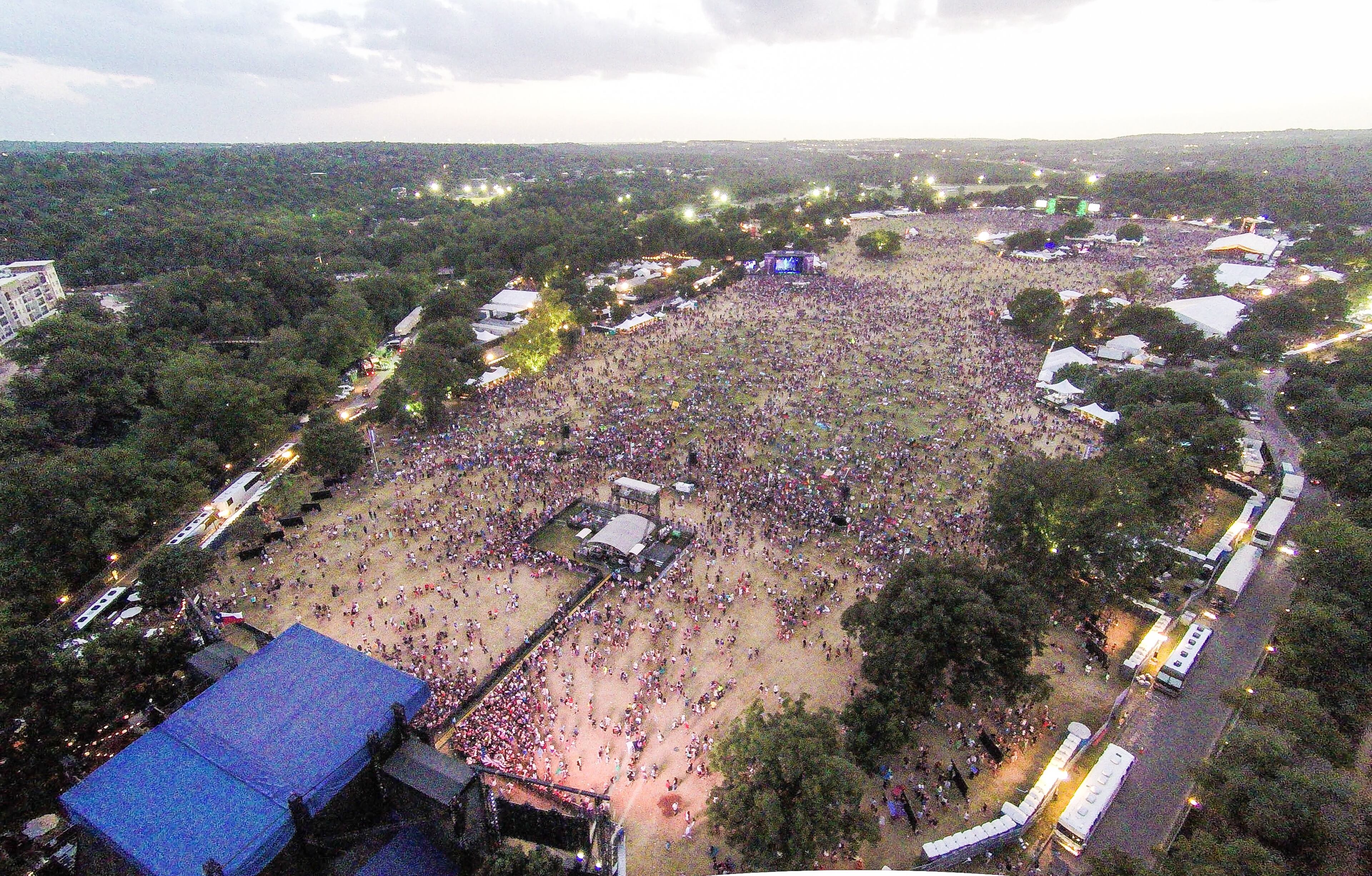 A drone image shot from the perimeter of Zilker Park shows the Austin City Limits Music Festival from above on Saturday, Oct. 11, 2014.