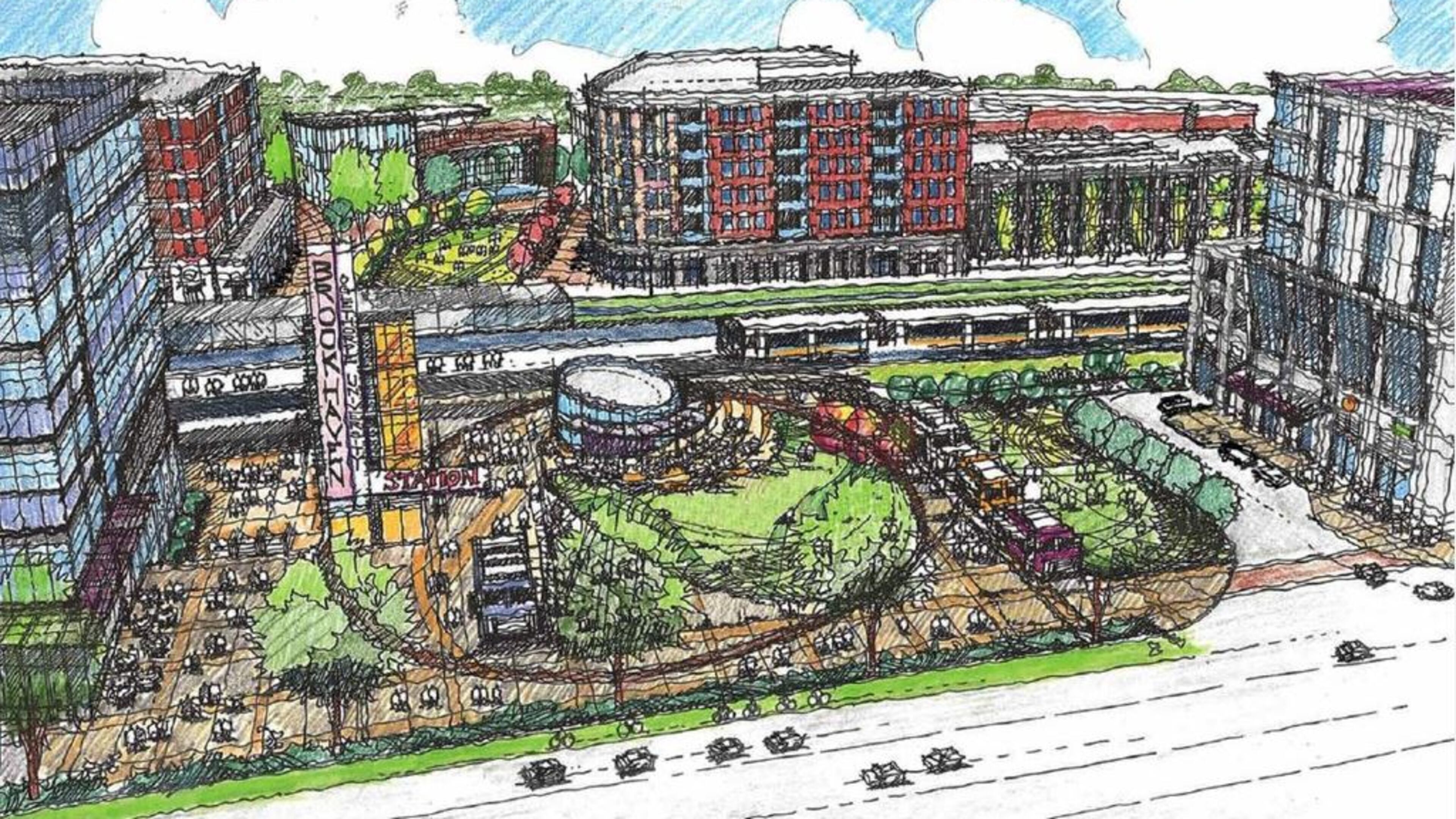 An artist rendering of the proposed transit-oriented development at Brookhaven/Oglethorpe MARTA station. Courtesy of Cooper Carry.