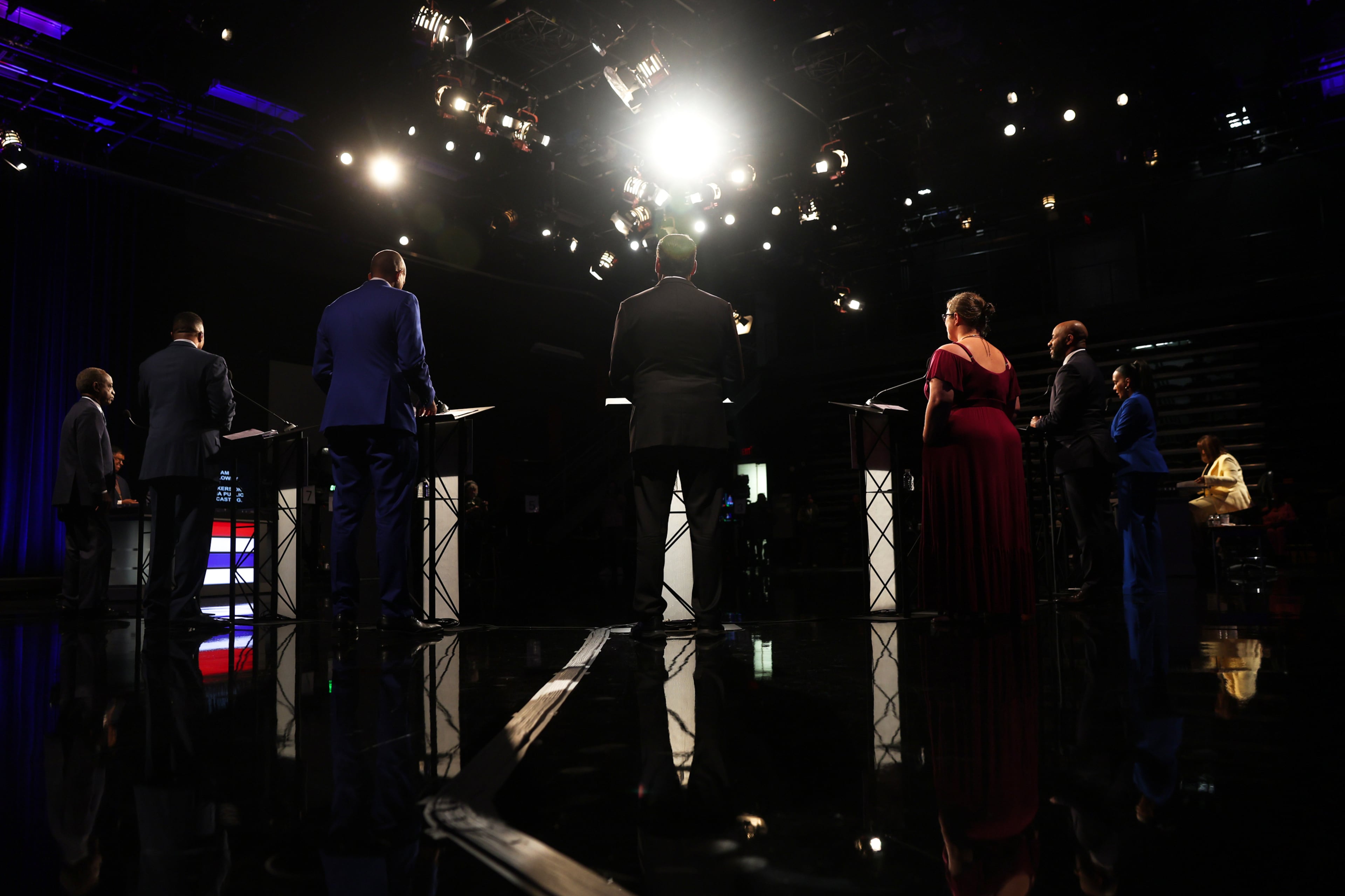Democratic candidates for governor appear at the Atlanta Press Club Loudermilk-Young primary election debate at Georgia Public Broadcasting on Monday. (Arvin Temkar/AJC)