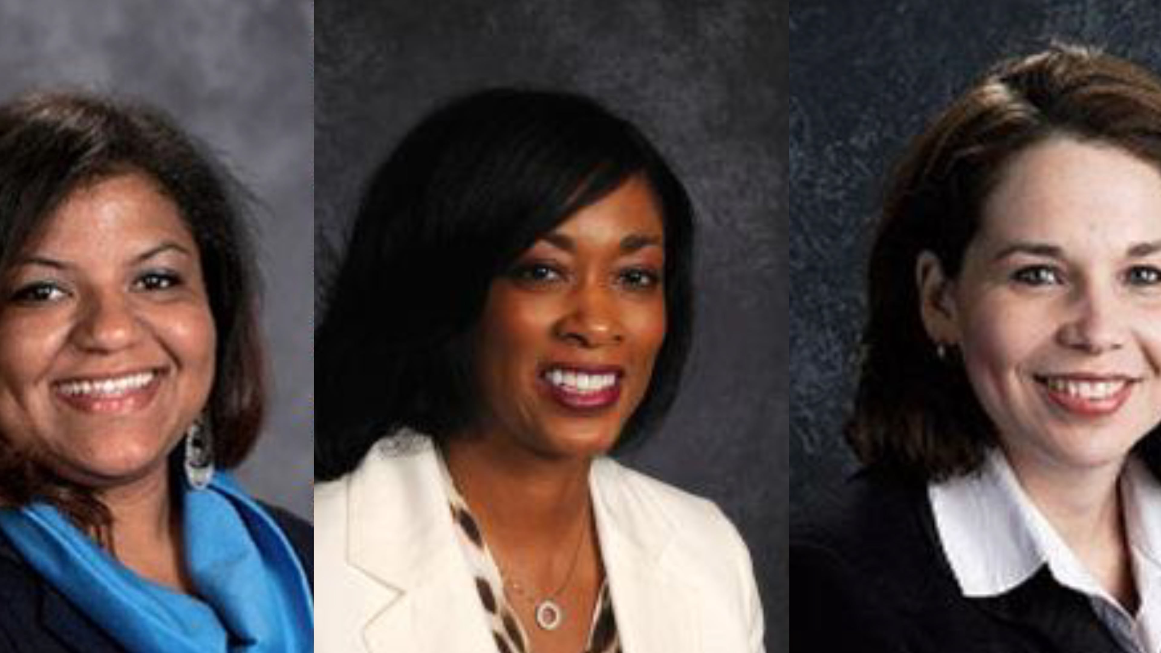 Greleauris Calcaño, left, Dr. Terry Watlington, and Dr. Donna Ledford, who were all promoted to new positions at Gwinnett County Public Schools.