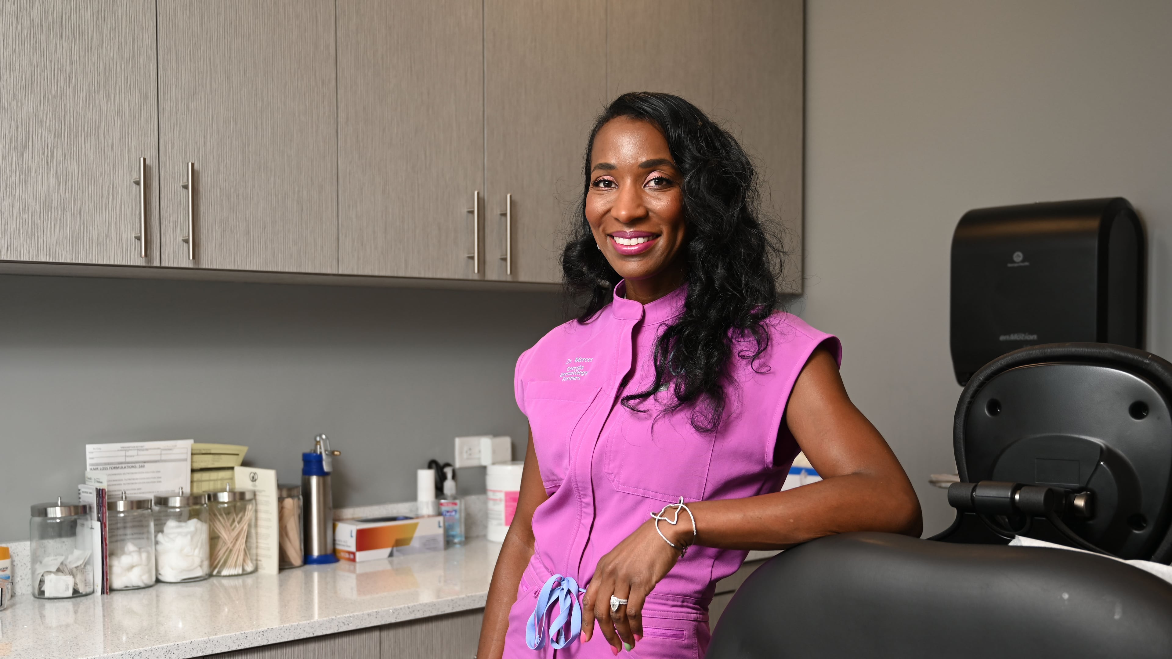 Georgia dermatologist Dr. Jessica Mercer poses for a portrait at Georgia Dermatology Partners on Friday, July 10, 2026, in Brookhaven. (Hyosub Shin/AJC)