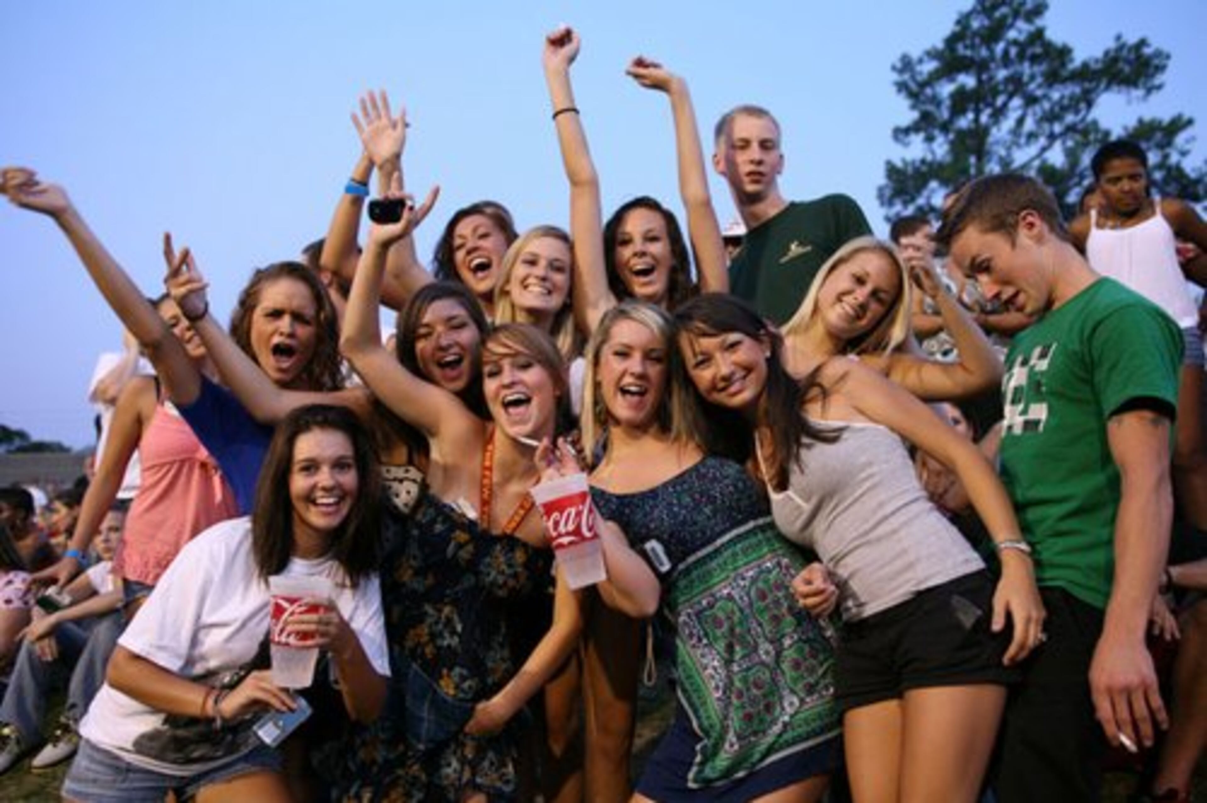 Part of the large crowd having a good time on the lawn.