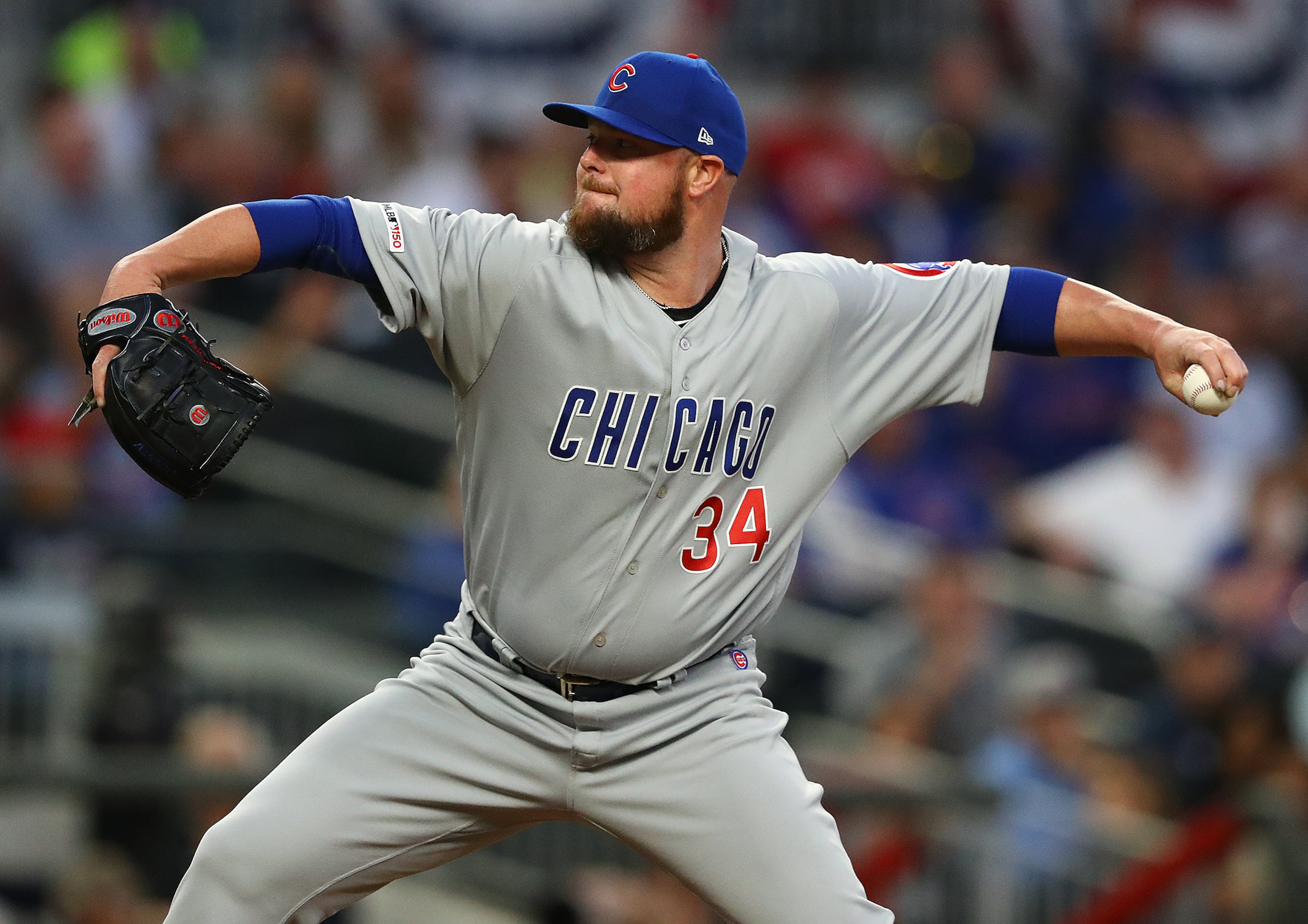Chicago Cubs pitcher Jon Lester delivers against the Atlanta Braves. Curtis Compton/ccompton@ajc.com