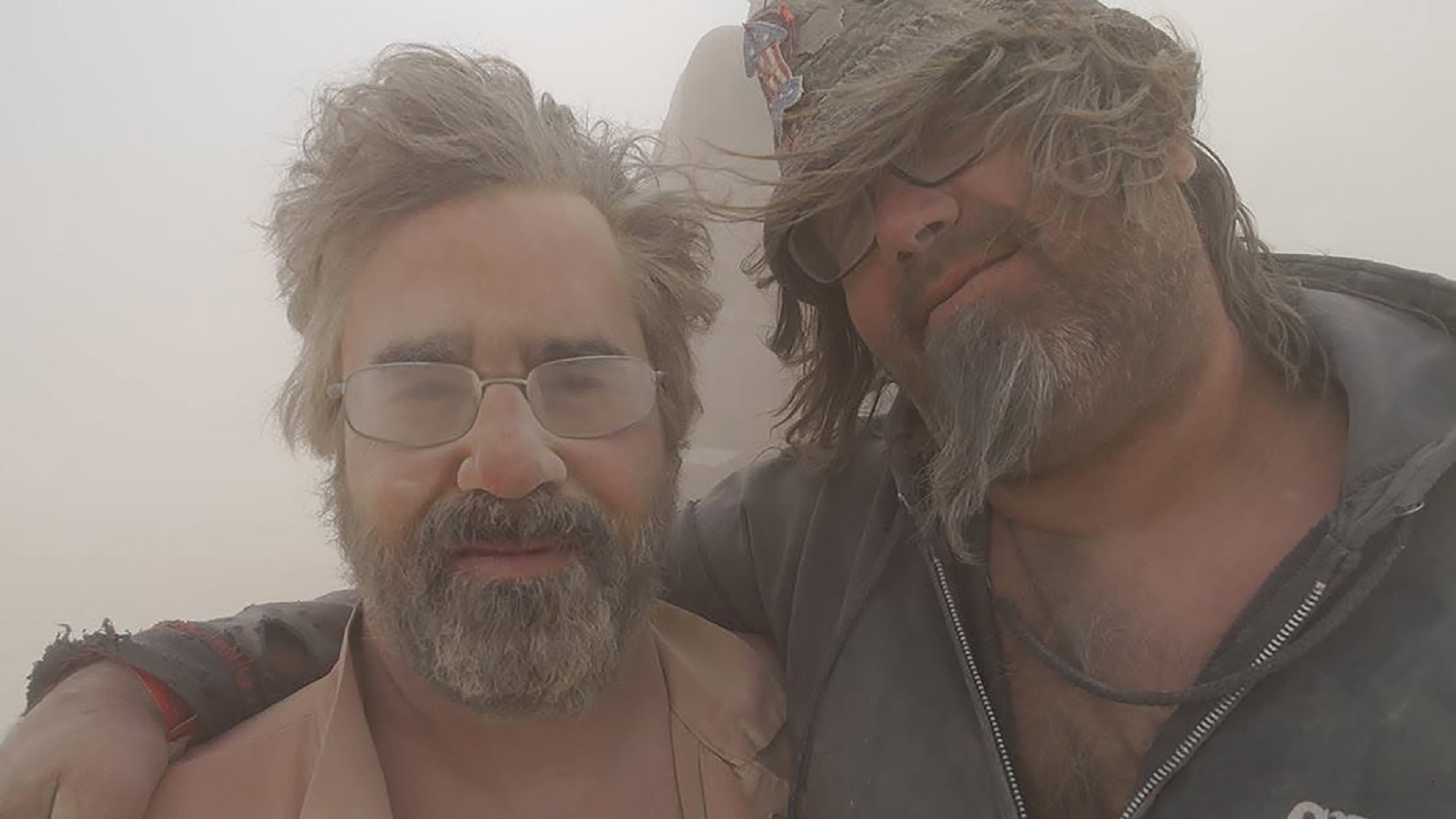 Author Brian Doherty (left) and Atlanta artist Charlie "Blackcat" Smith at Burning Man. (Courtesy of Emperor Norton)