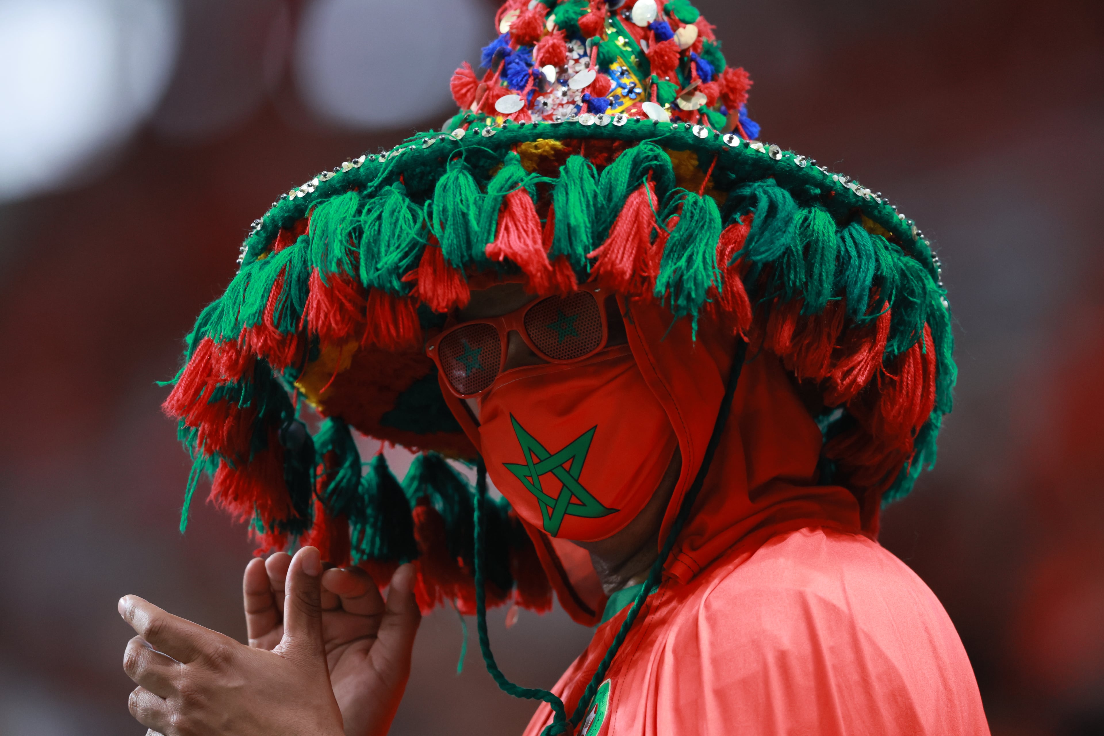 Morocco fan cheers for his team as they come onto the pitch before start of Morocco vs. Haiti Group C FIFA World Cup match at Atlanta Stadium (Mercedes-Benz Stadium) on Wednesday, June 24, 2026. (Jason Getz/AJC)