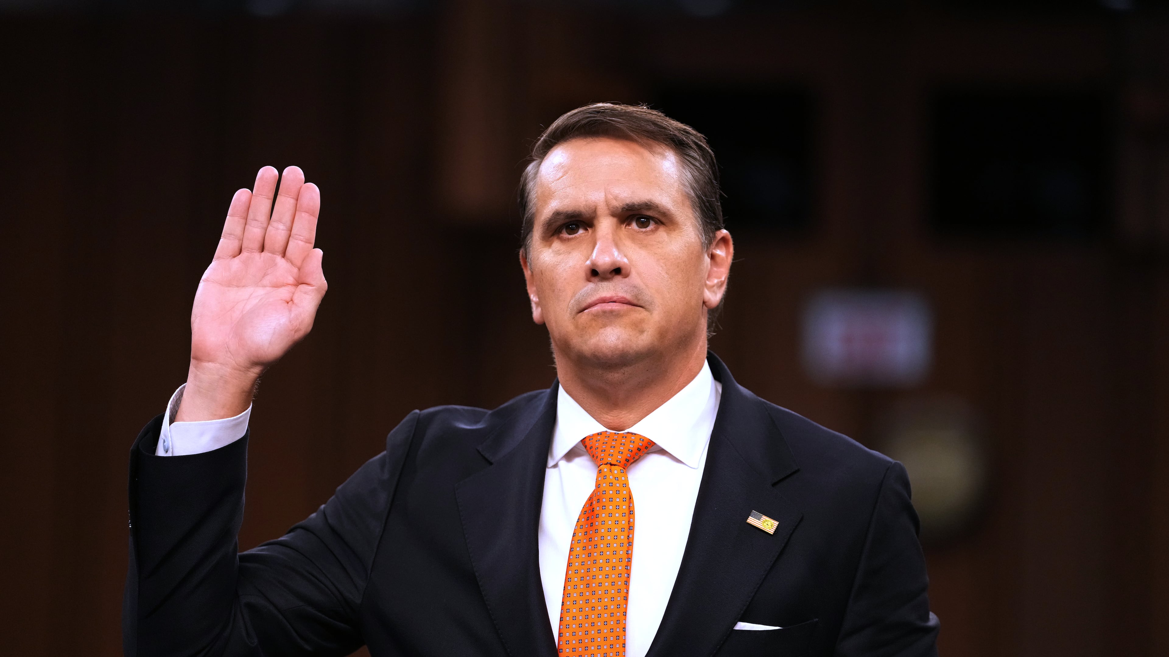 FILE - Acting Attorney General Todd Blanche is sworn in as he appears before the Senate Judiciary Committee on Capitol Hill in Washington, July 15, 2026. (AP Photo/Mark Schiefelbein, File)