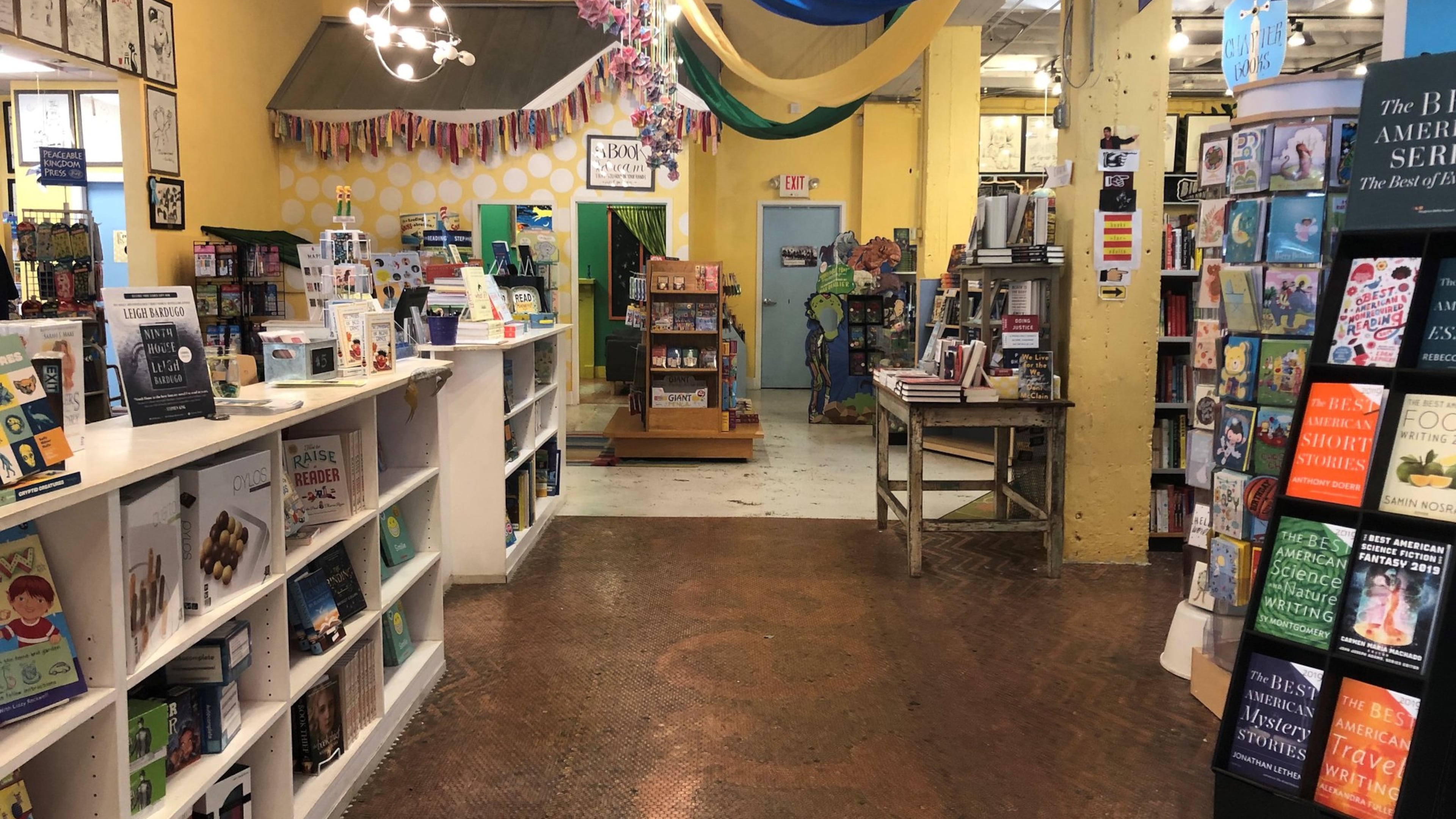 Nobody could accuse Little Shop of Stories with its “Goodnight Moon” reading room, its art gallery and its read floor made of pennies of being minimalist. Contributed by Elizabeth Lenhard