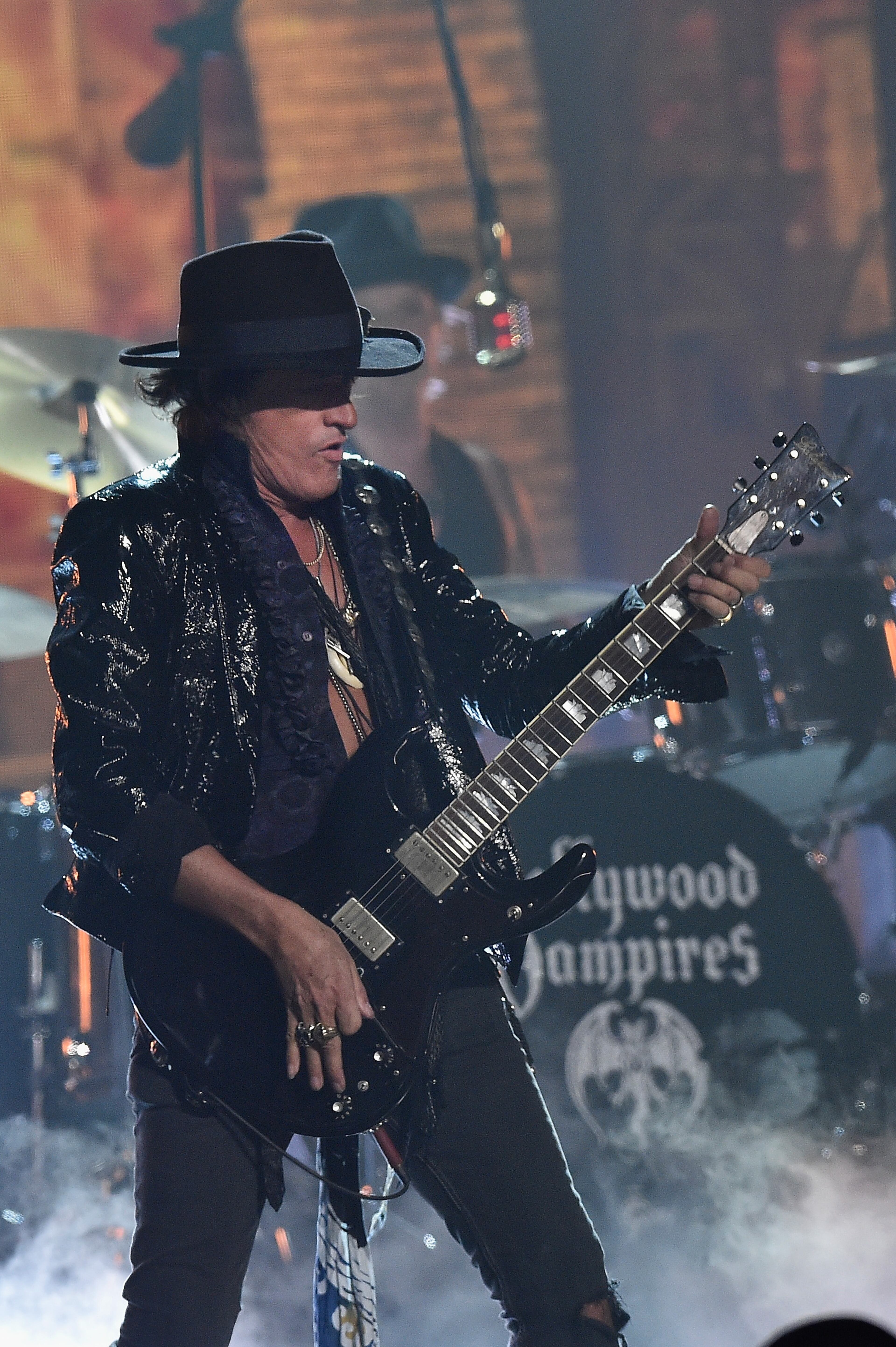 LOS ANGELES, CA - FEBRUARY 15: Musician Joe Perry of Hollywood Vampires performs onstage during The 58th GRAMMY Awards at Staples Center on February 15, 2016 in Los Angeles, California. (Photo by Kevork Djansezian/Getty Images for NARAS)
