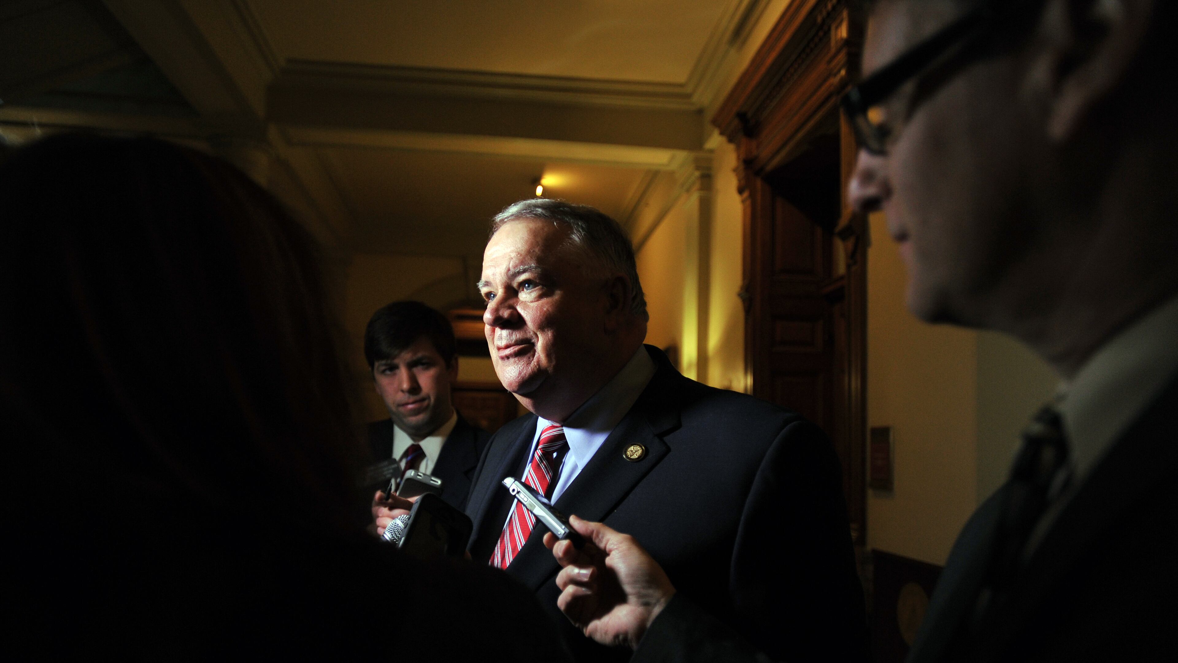 March 3, 2014 Atlanta:CORRECTS TYPO House Speaker David Ralston is interviewed after signing up to run for re-election Monday morning at the Capitol. Ralston will lead a marathon session in the House Chamber today. Today is the last day for bills to pass either the House or Senate. Bills that do not clear at least one chamber today will not have a chance of passing this session. BRANT SANDERLIN /BSANDERLIN@AJC.COM