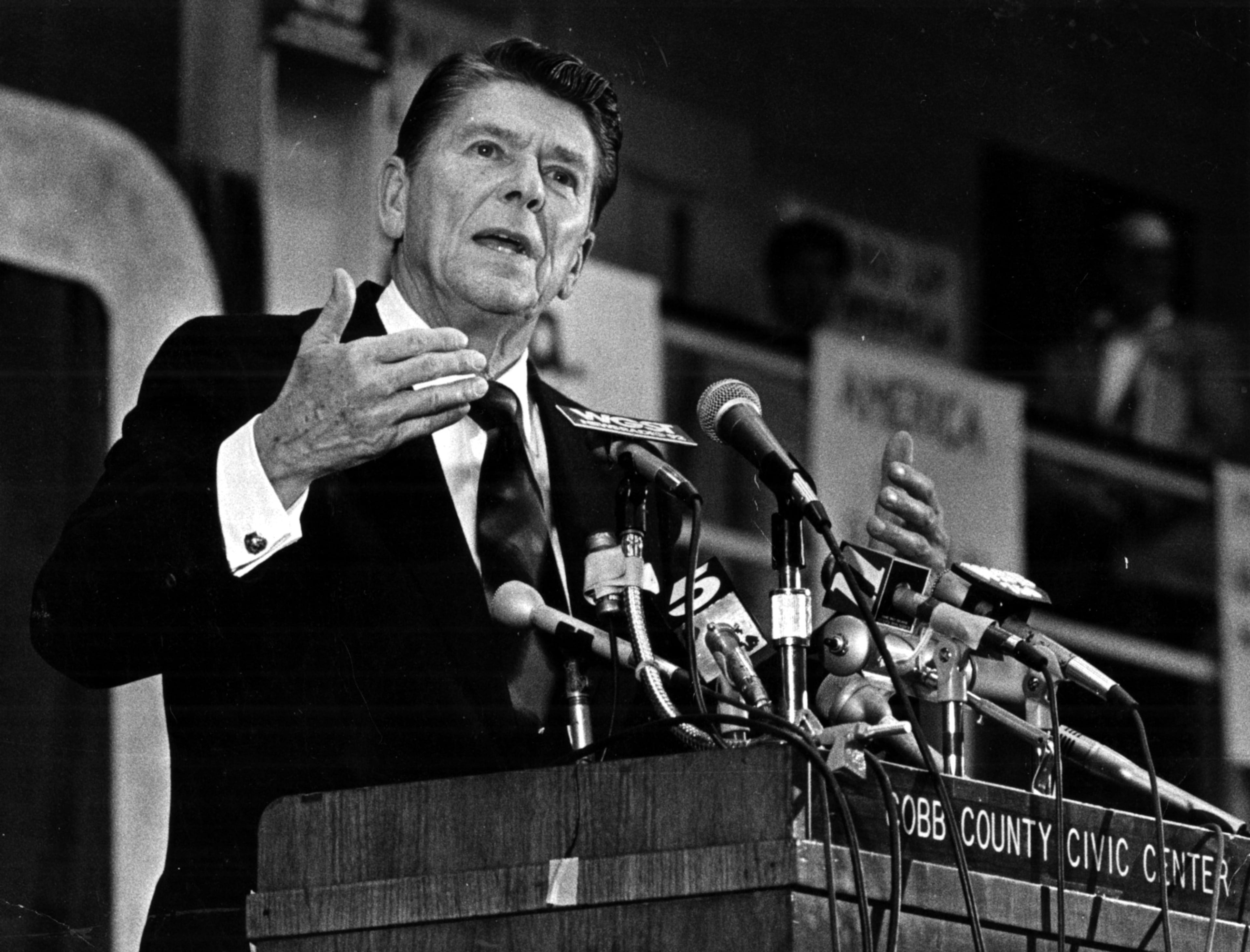 1980: Democrats had controlled the County Commission for as long as anyone could remember. But Republican Ronald Reagan (shown here at a March 1980 Cobb County rally) wins Gwinnett County over home-state Democrat Jimmy Carter in the presidential election.