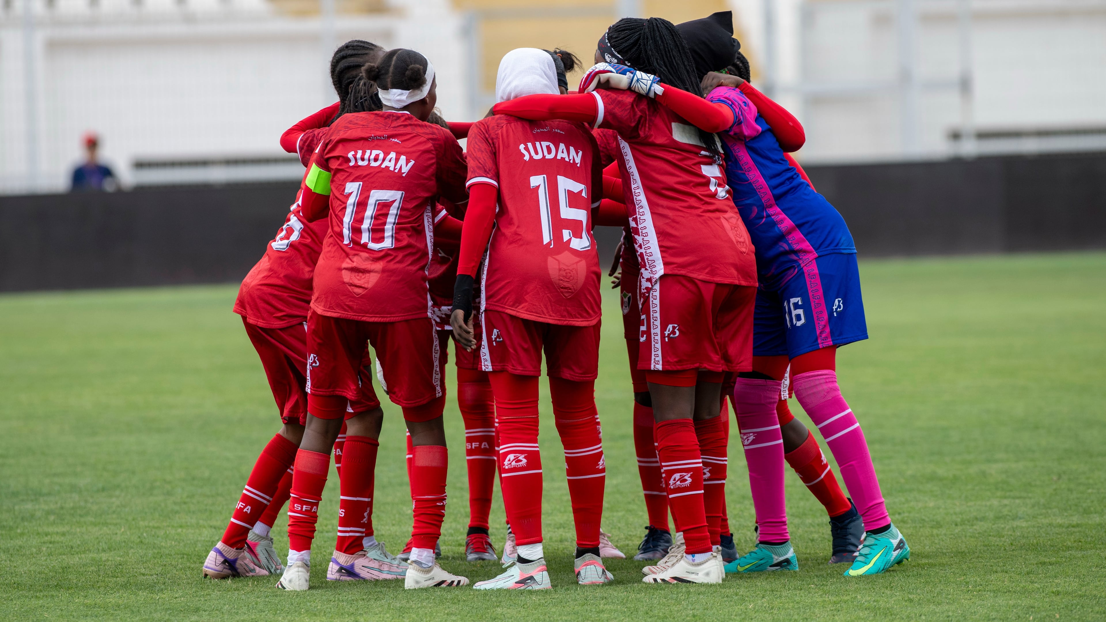 Sudan's U-17 women's national team warms up before a soccer match against Comoros, during qualifiers for the 2028 Los Angeles Summer Olympics, in Casablanca, Morocco, Monday, June 8, 2026. (AP Photo)