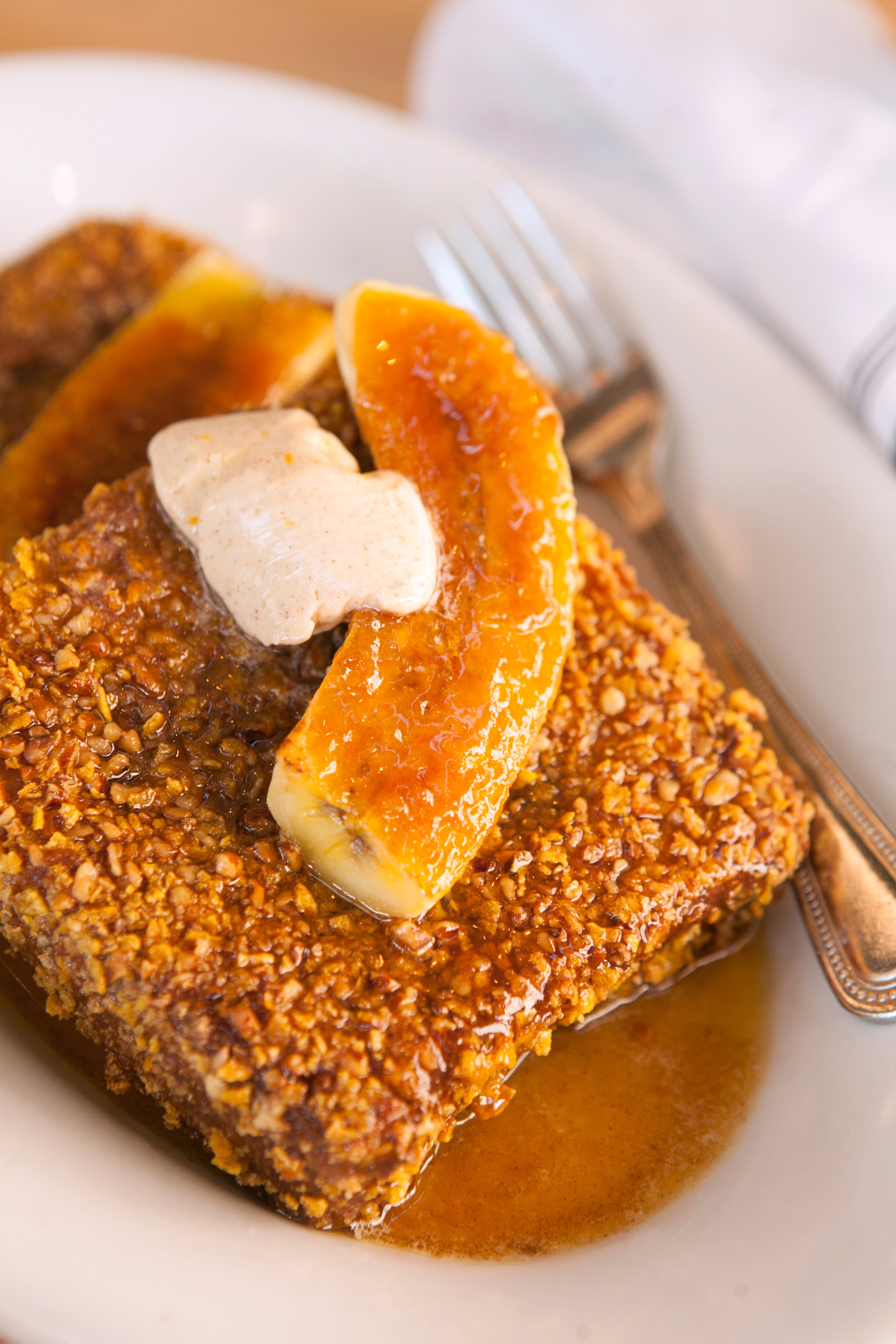Chef Todd Ginsberg's Pecan-Crusted French Toast with Roasted Bananas, Spiced Butter and Maple Syrup (styling by Chef Todd Ginsberg) (Photography by Renee Brock/Special)