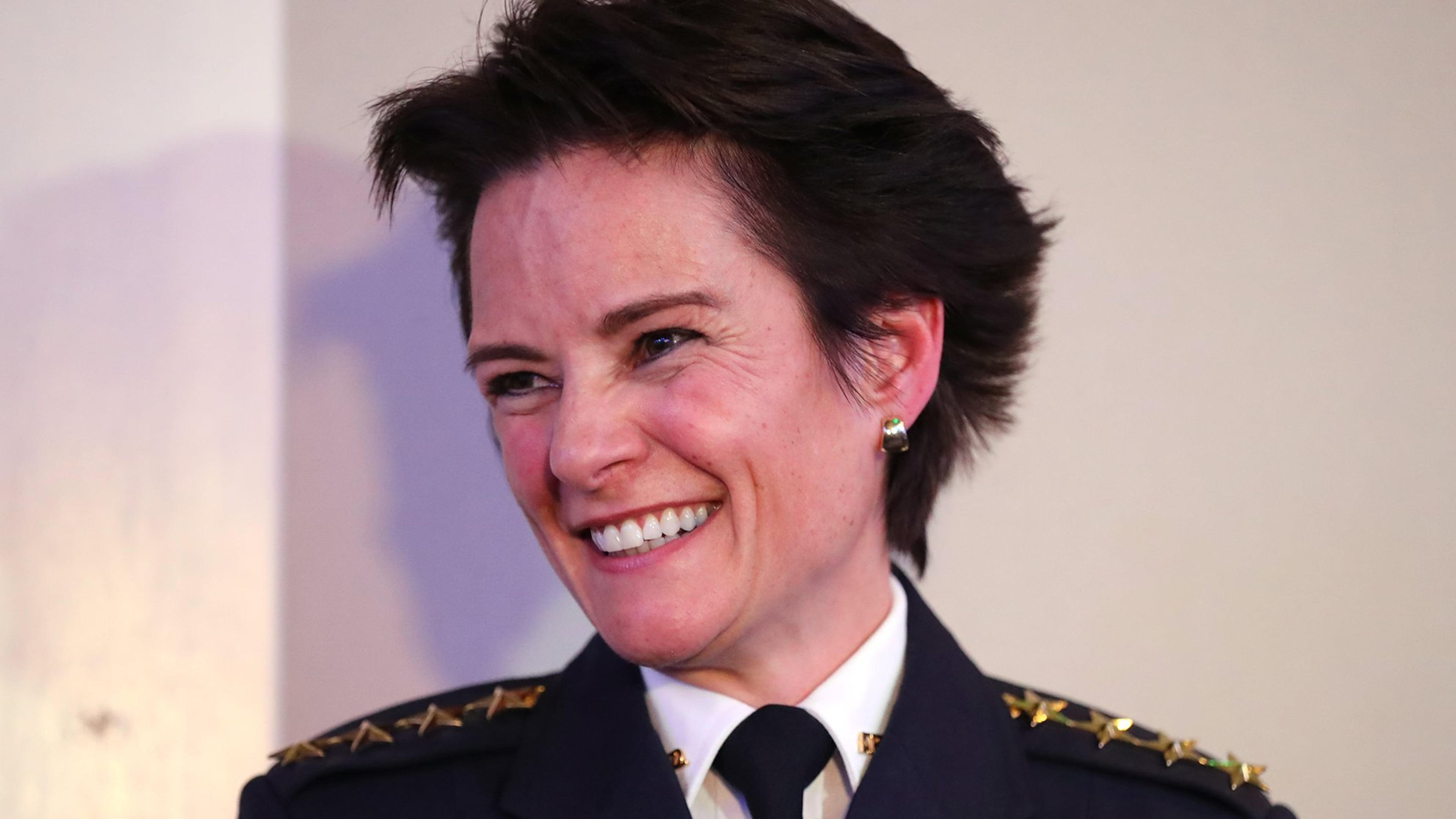 January 10, 2017, Atlanta: Atlanta Chief of Police Erika Shields smiles during her oath of office ceremony at the Commerce Club on Tuesday, Jan. 10, 2017, in Atlanta. Curtis Compton/ccompton@ajc.com