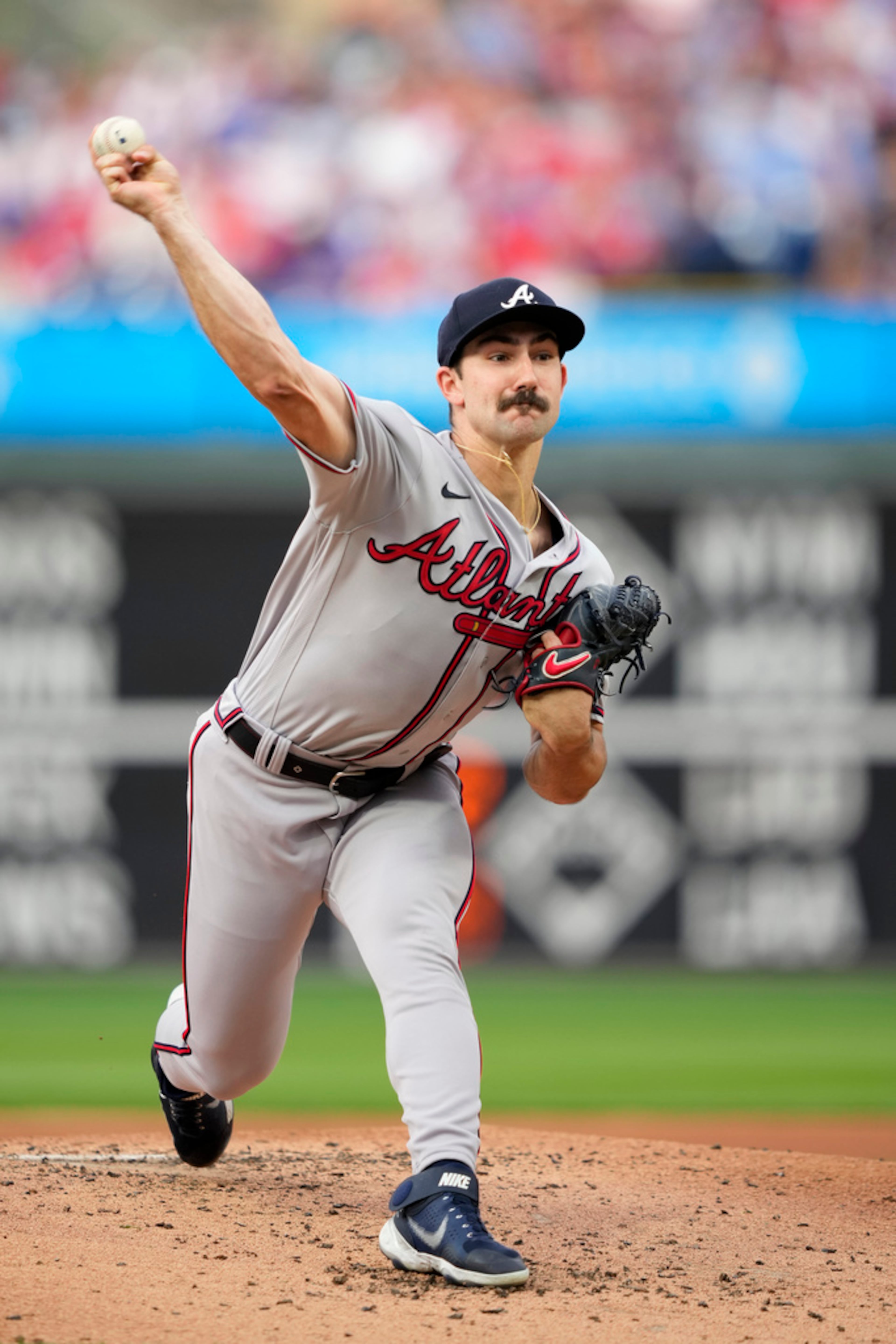 Atlanta Braves' Spencer Strider pitches during the second inning of a baseball game against the Philadelphia Phillies, Tuesday, June 20, 2023, in Philadelphia. (AP Photo/Matt Slocum)