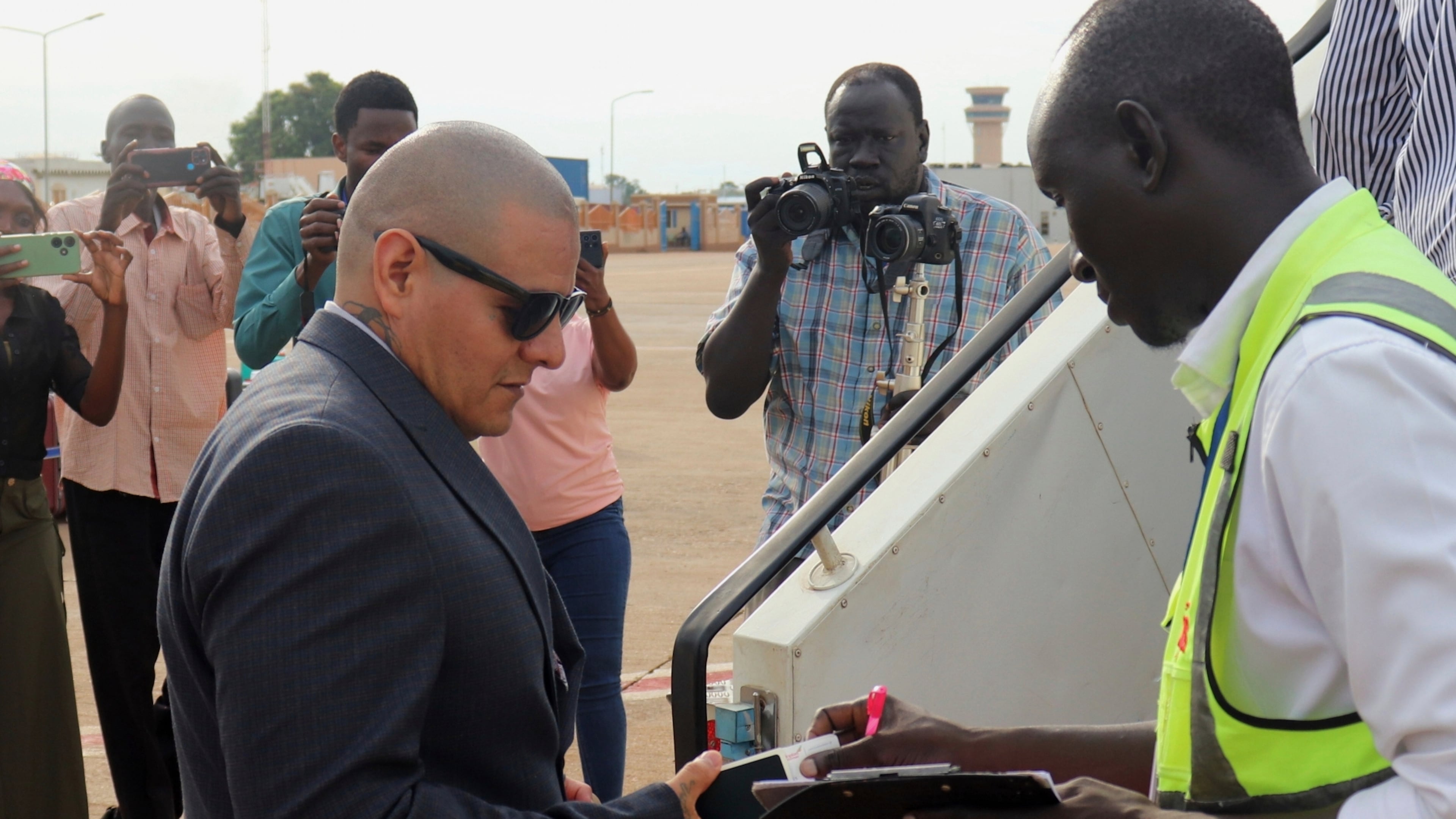 FILE - Jesus Munoz Gutierrez, a Mexican migrant deported months ago to South Sudan by the United States under an immigration crackdown, is repatriated to his home country at Juba Airport in South Sudan, Sept. 6, 2025. (AP Photo/Deng Machol, File)