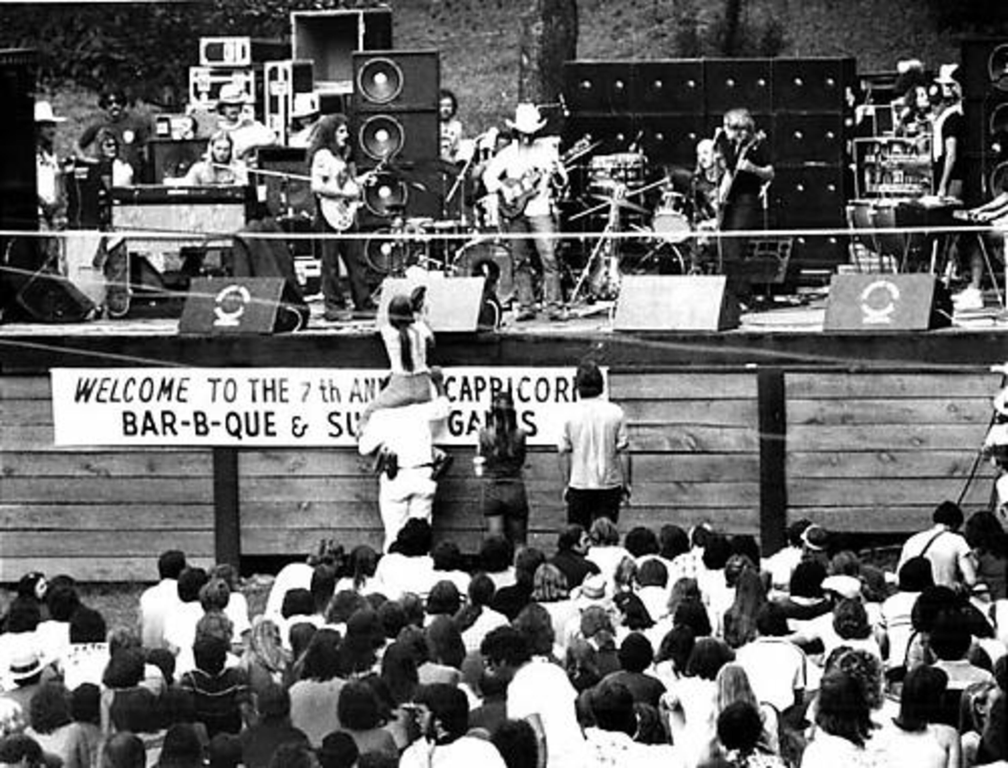 Crowds listen to the Allman Brothers Band at the Capricorn picnic.