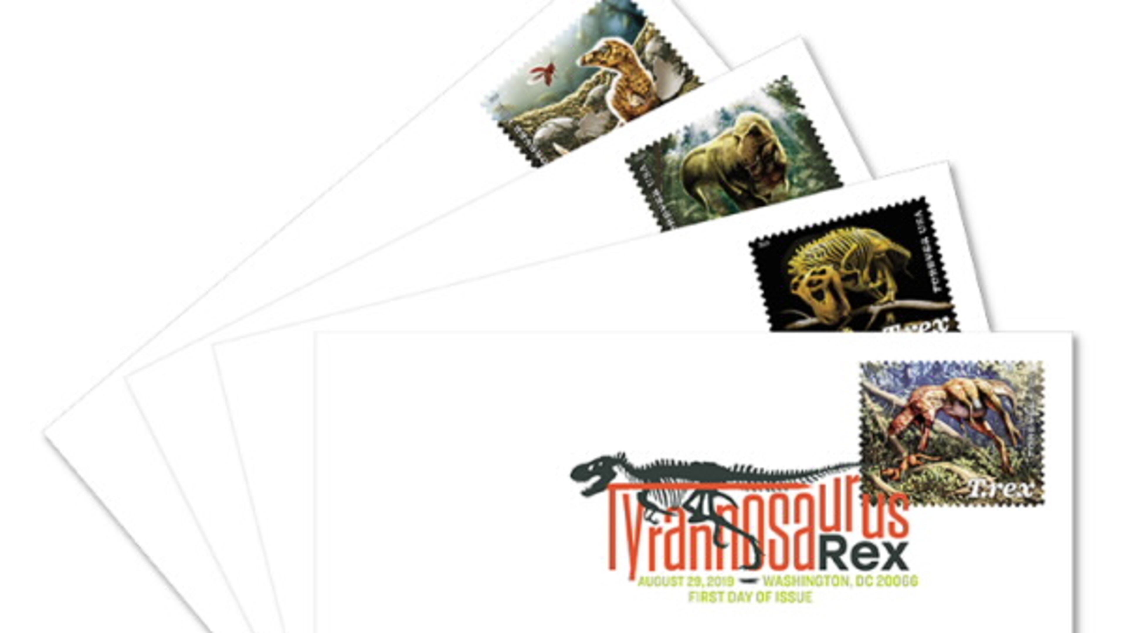 Special T-rex postmarks designed by local kid artists will be available to customers on Saturday during Customer Appreciation Day at three area post offices. Tyrannosaurus Rex First Day Covers with a Forever stamp cancled with a first day issue will also be discussed. CONTRIBUTED