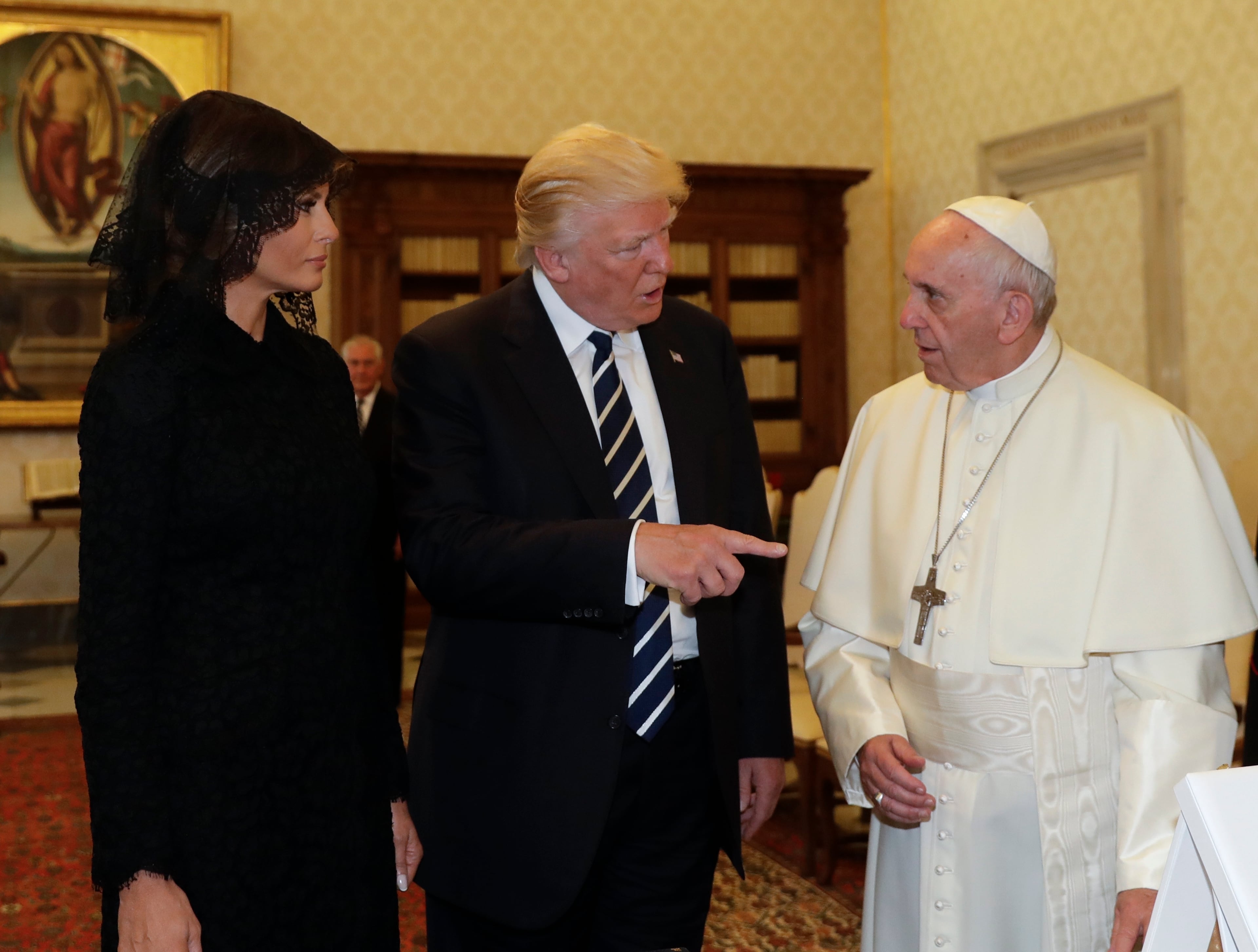 Pope Francis meets with President Donald Trump and First lady Melania Trump, on the occasion of their private audience, at the Vatican, Wednesday, May 24, 2017. (AP Photo/Alessandra Tarantino, Pool)